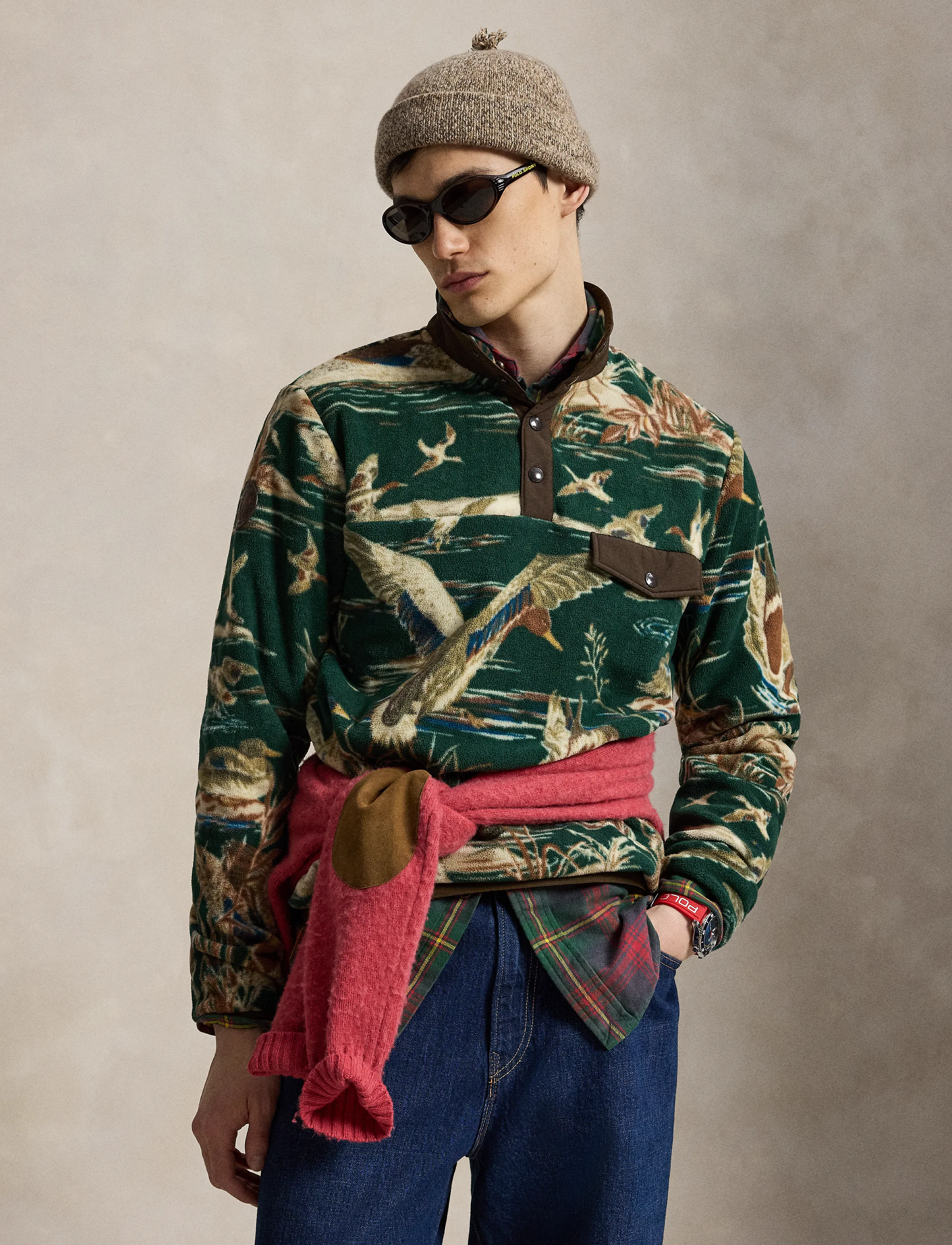 Polo Ralph Lauren Duck-Print Brushed Fleece Pullover - Teddy sweaters - DUCK POND SCENIC / green