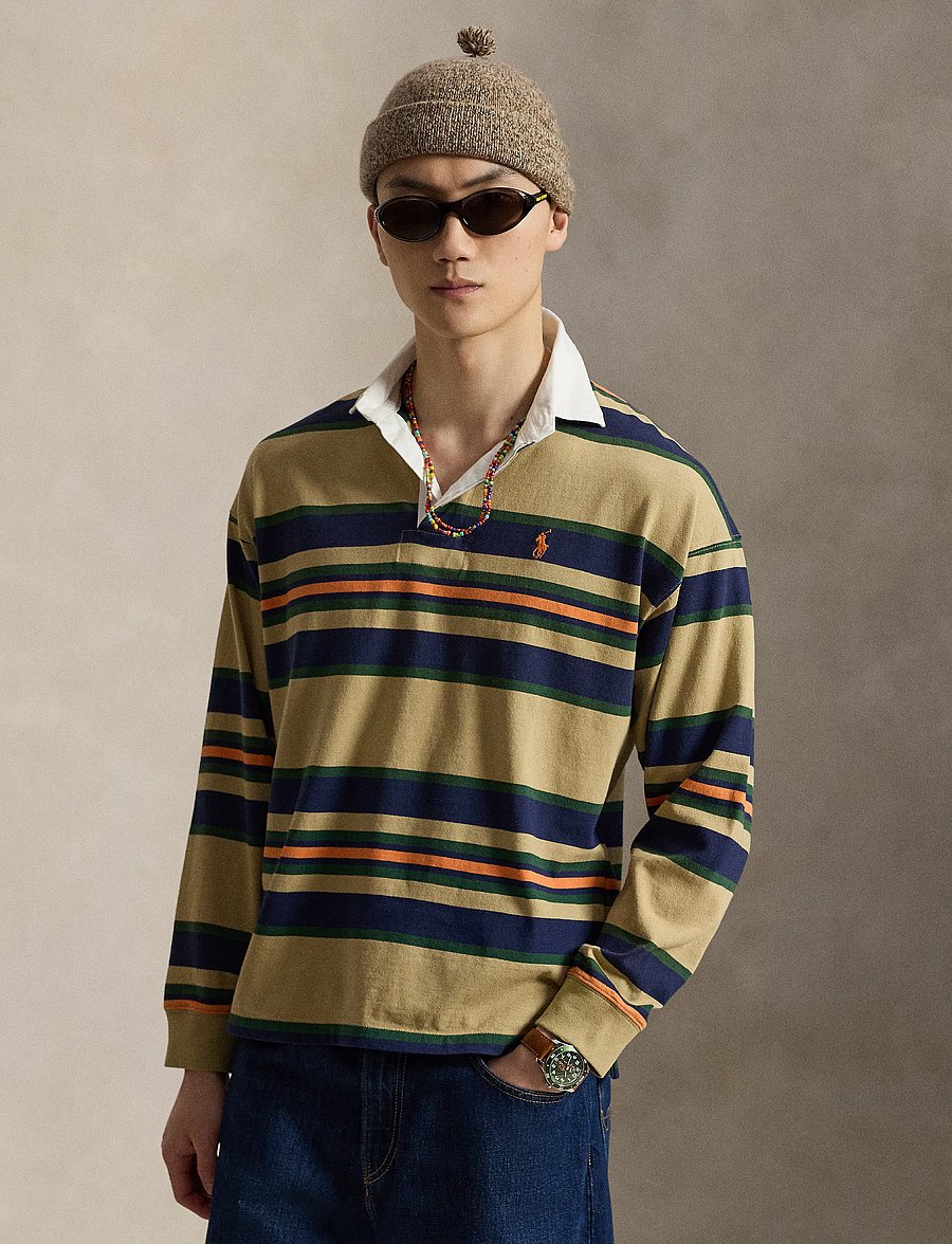 Polo Ralph Lauren - Big Fit Striped Jersey Rugby Shirt - pikkade varrukatega kootud polod - rl khaki multi - 0