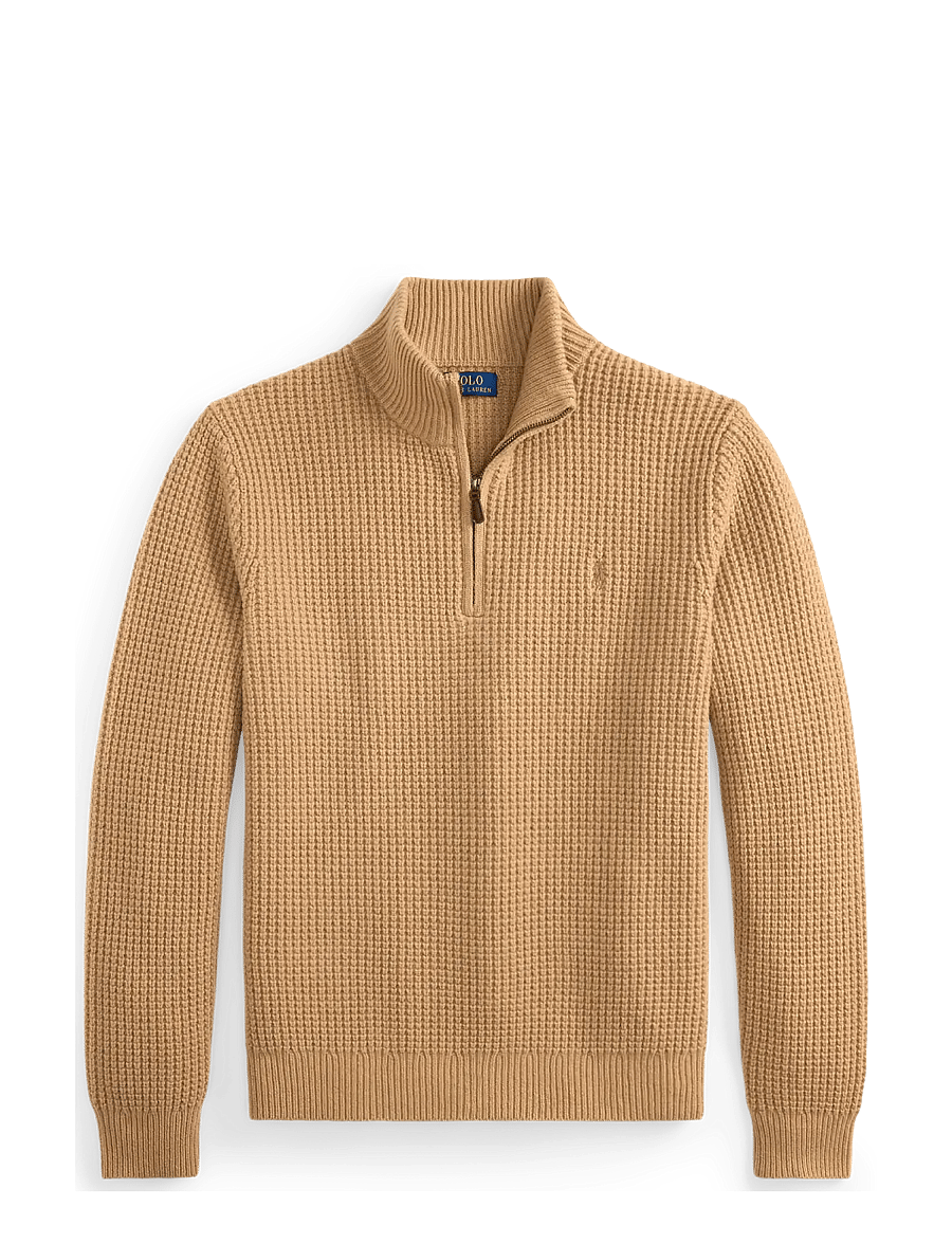 Polo Ralph Lauren - 2/16 WOOL COTTON-SWEATER-HALF ZIP - half zip - new camel melange - 2