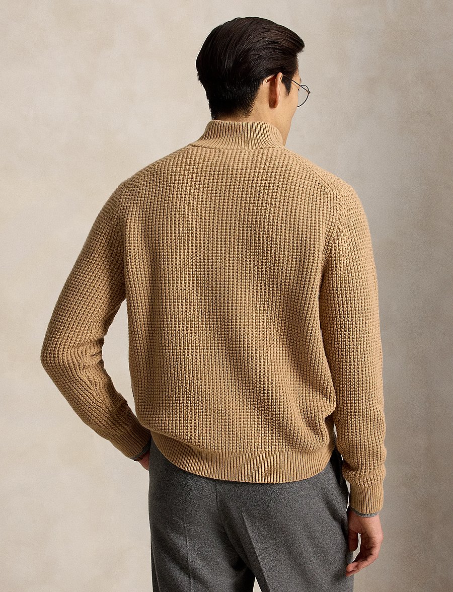 Polo Ralph Lauren - 2/16 WOOL COTTON-SWEATER-HALF ZIP - half zip - new camel melange - 3