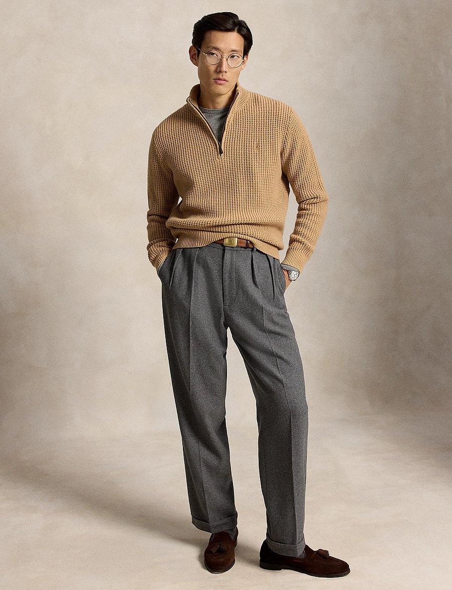 Polo Ralph Lauren - 2/16 WOOL COTTON-SWEATER-HALF ZIP - half zip - new camel melange - 5
