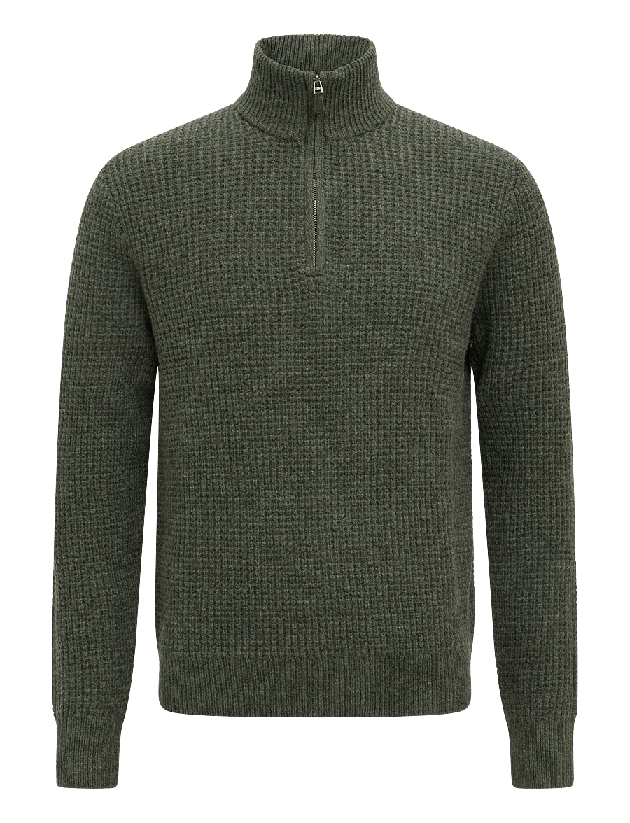 Polo Ralph Lauren - Waffle-Knit Wool-Cotton Sweater - half zip - olive shrub heath - 2