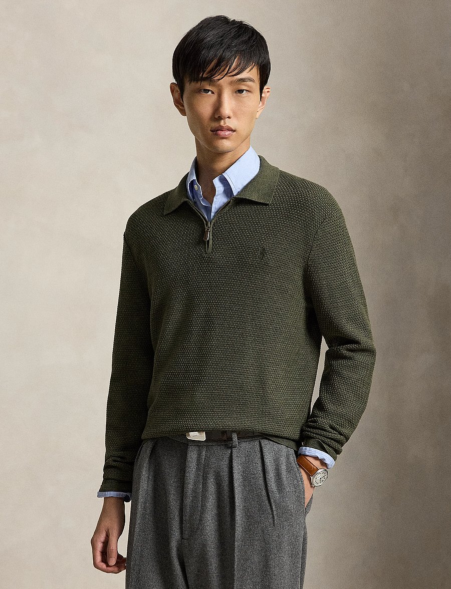 Polo Ralph Lauren - Washable Wool Polo-Collar Sweater - tõmblukk-kaelusega dressipluusid - cargo olive heath - 1