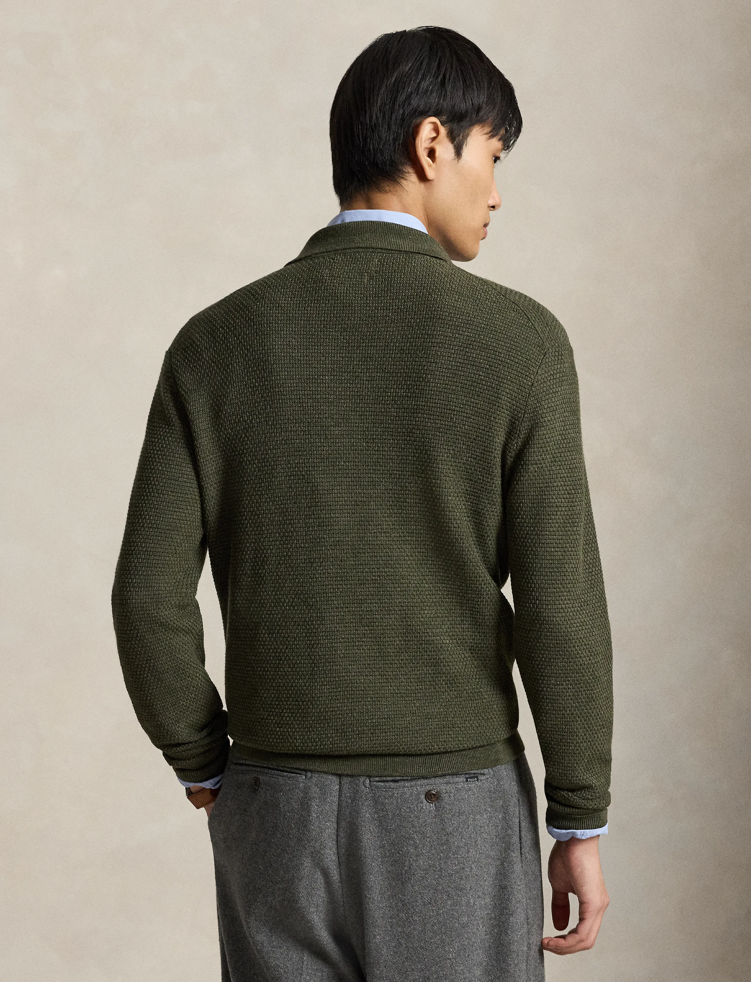 Polo Ralph Lauren - Washable Wool Polo-Collar Sweater - tõmblukk-kaelusega dressipluusid - cargo olive heath - 3