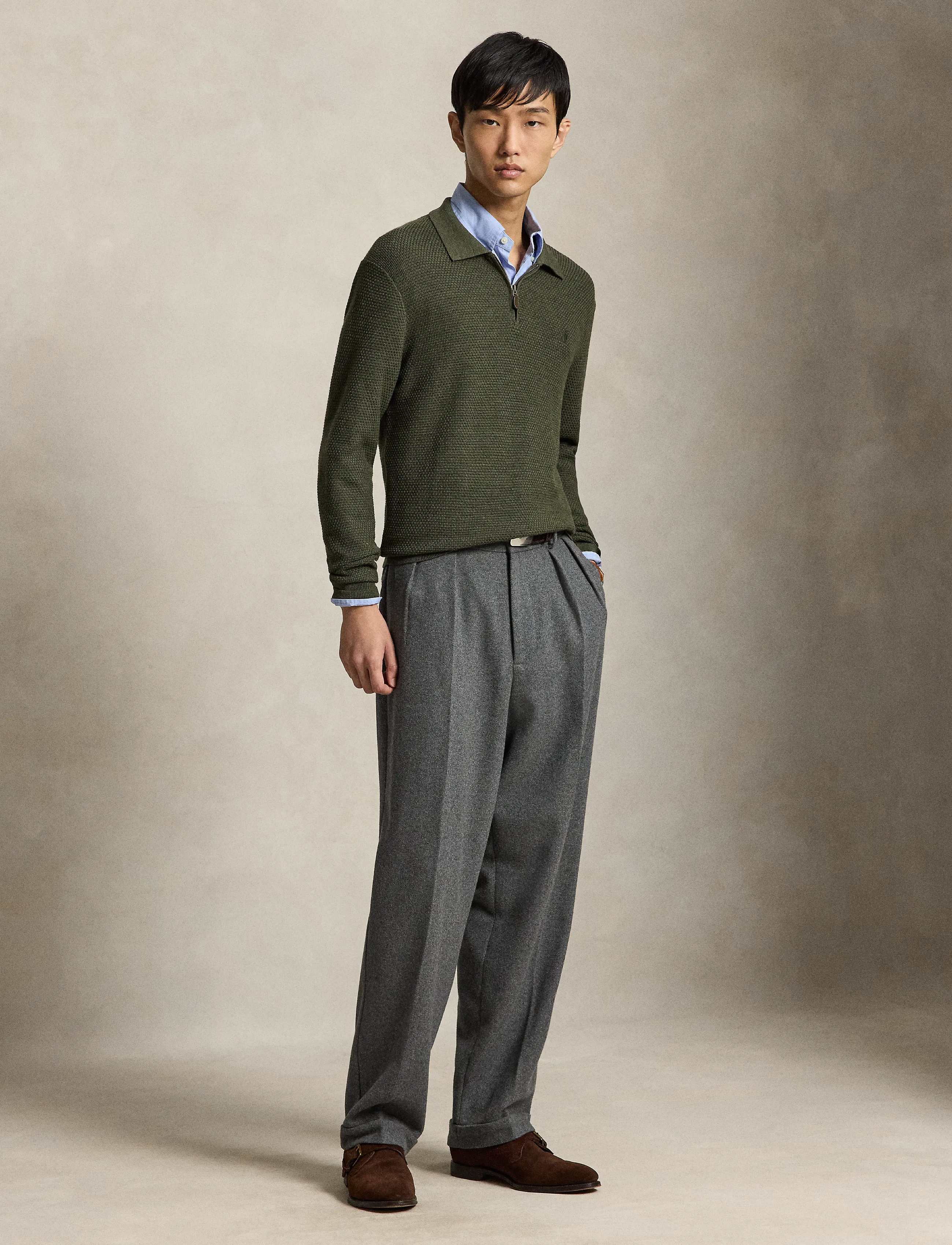 Polo Ralph Lauren - Washable Wool Polo-Collar Sweater - tõmblukk-kaelusega dressipluusid - cargo olive heath - 4