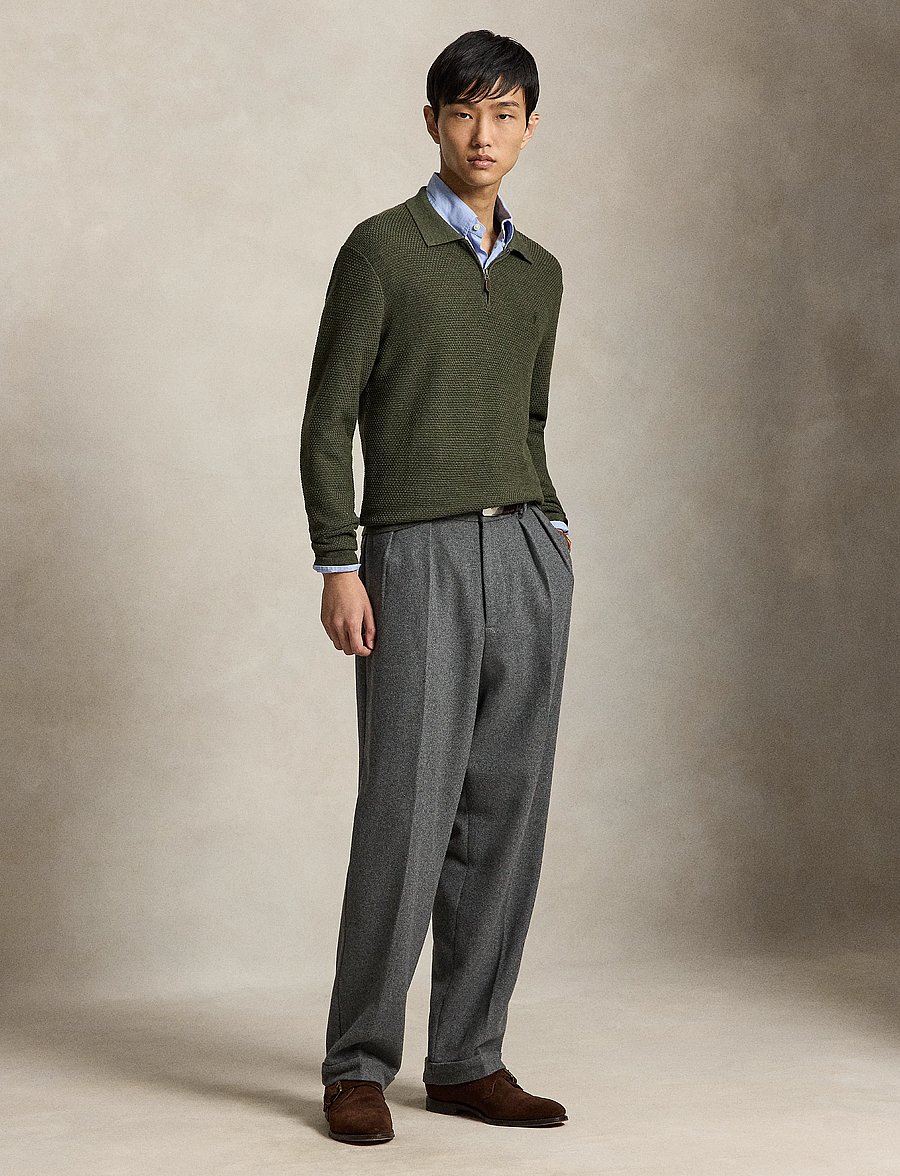 Polo Ralph Lauren - Washable Wool Polo-Collar Sweater - tõmblukk-kaelusega dressipluusid - cargo olive heath - 4