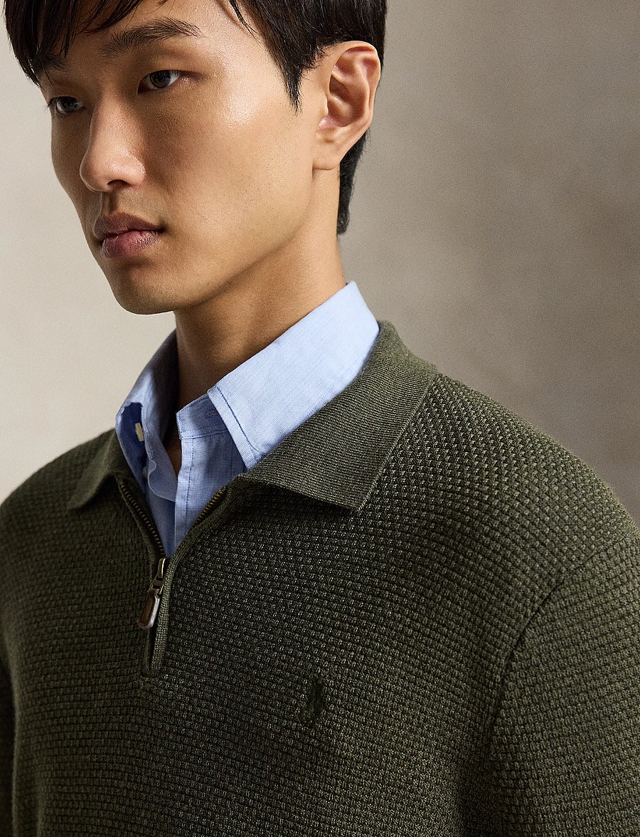 Polo Ralph Lauren - Washable Wool Polo-Collar Sweater - tõmblukk-kaelusega dressipluusid - cargo olive heath - 5