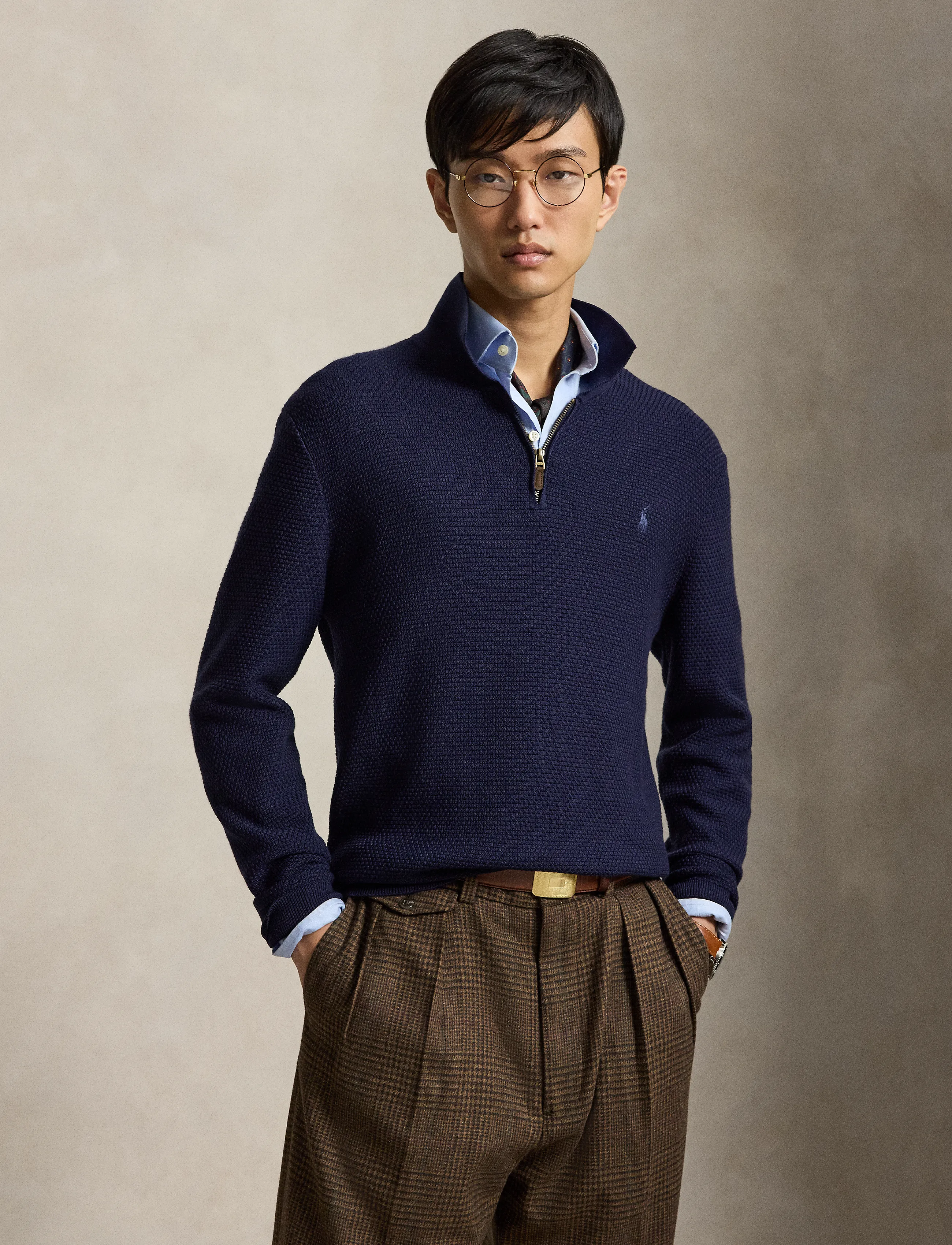 Polo Ralph Lauren - Washable Wool Polo-Collar Sweater - tõmblukk-kaelusega dressipluusid - hunter navy - 1