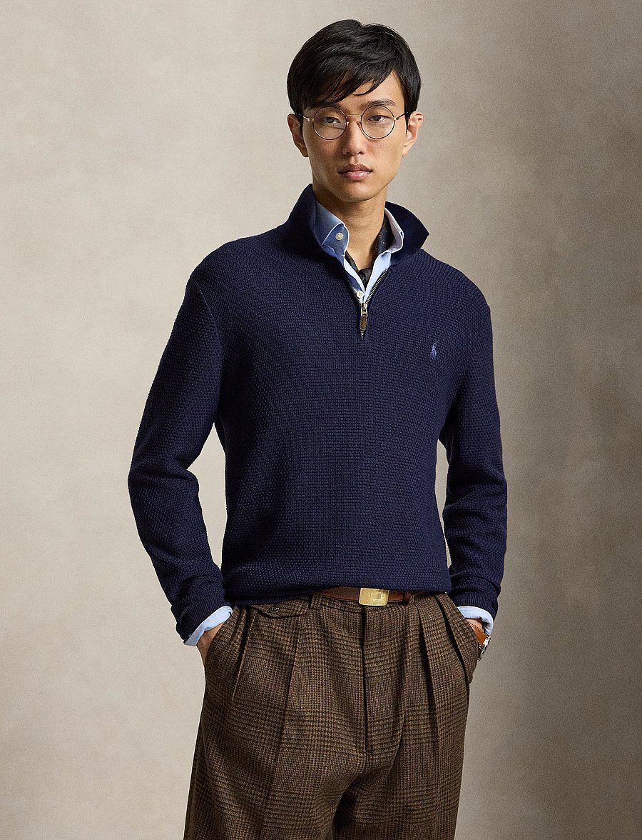 Polo Ralph Lauren - Washable Wool Polo-Collar Sweater - tõmblukk-kaelusega dressipluusid - hunter navy - 1