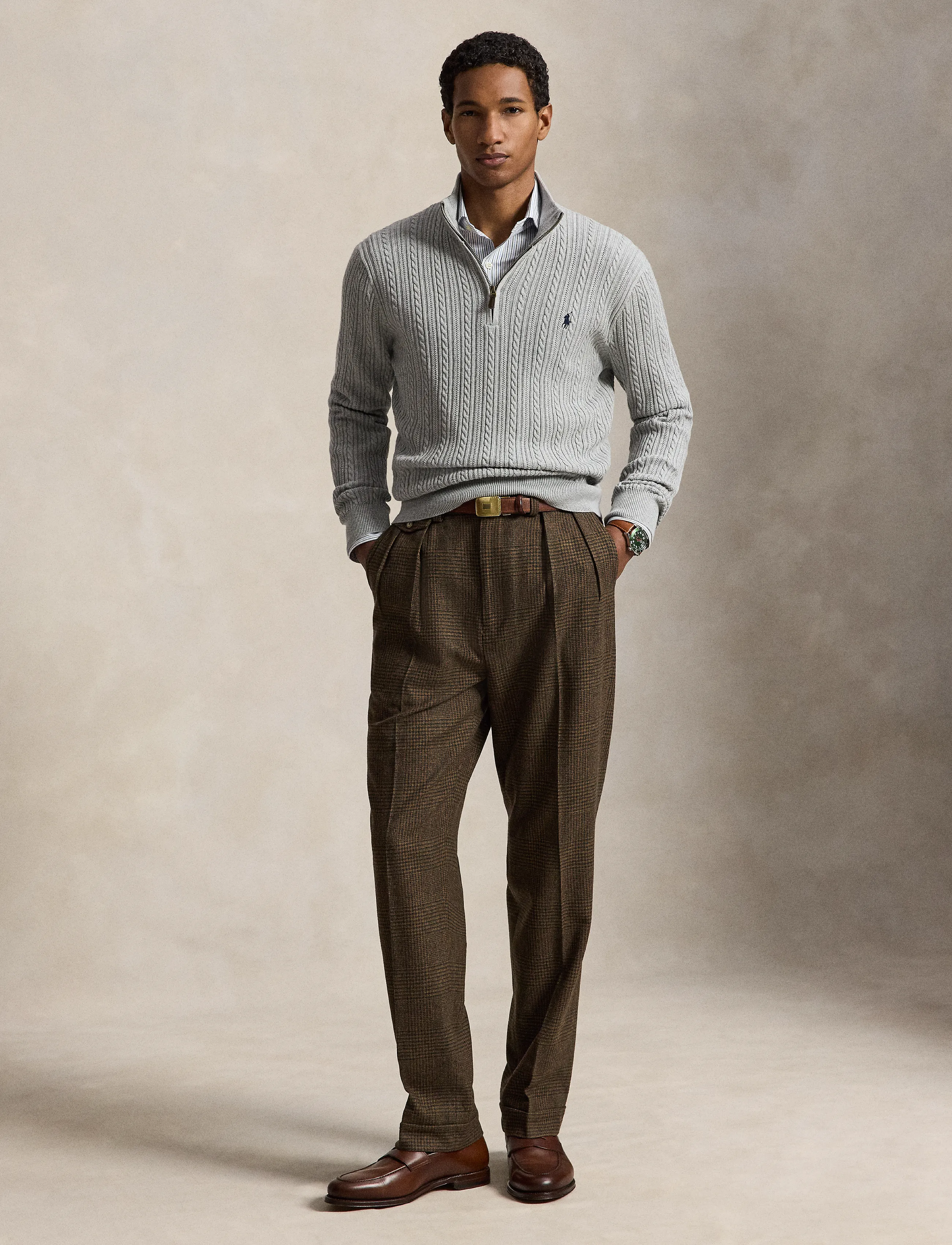 Cable-Knit Cotton Mockneck Sweater