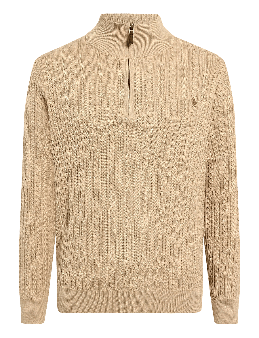 Polo Ralph Lauren - Cable-Knit Cotton Mockneck Sweater - tõmblukk-kaelusega dressipluusid - camel melange - 2