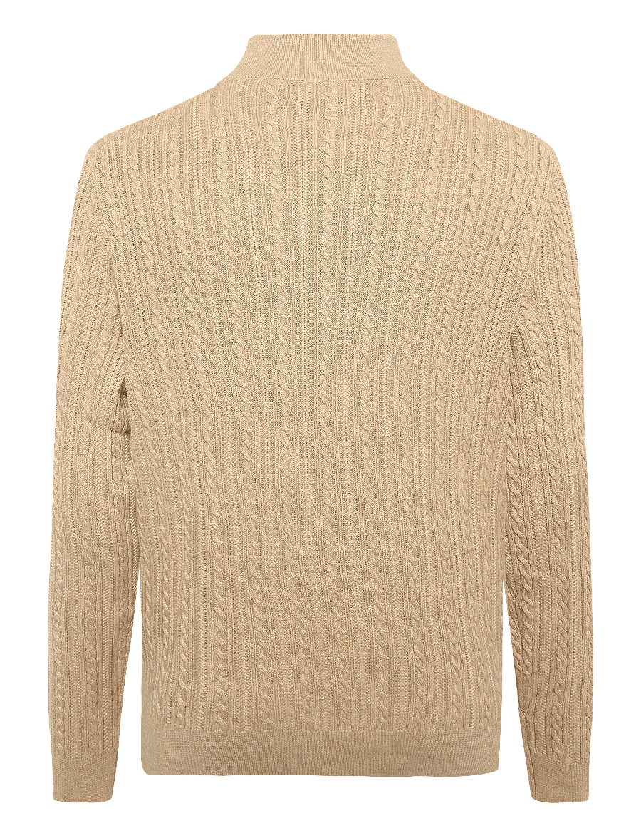 Polo Ralph Lauren - Cable-Knit Cotton Mockneck Sweater - tõmblukk-kaelusega dressipluusid - camel melange - 3
