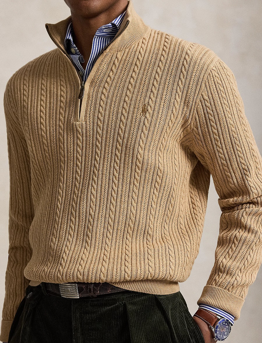 Polo Ralph Lauren - 2/32 COTTON-SWEATER-PULLOVER - half zip - camel melange - 0