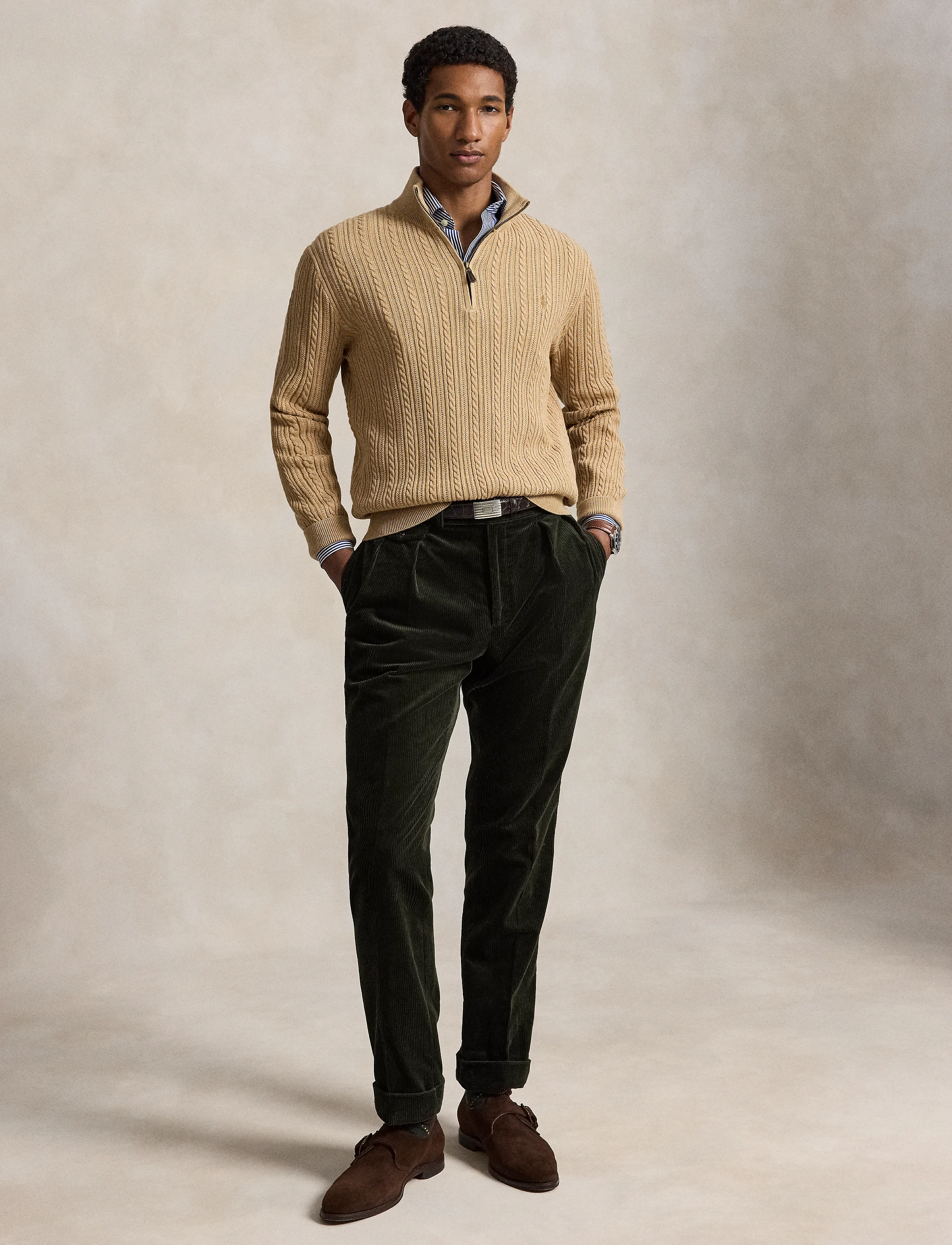 Polo Ralph Lauren - 2/32 COTTON-SWEATER-PULLOVER - half zip - camel melange - 3