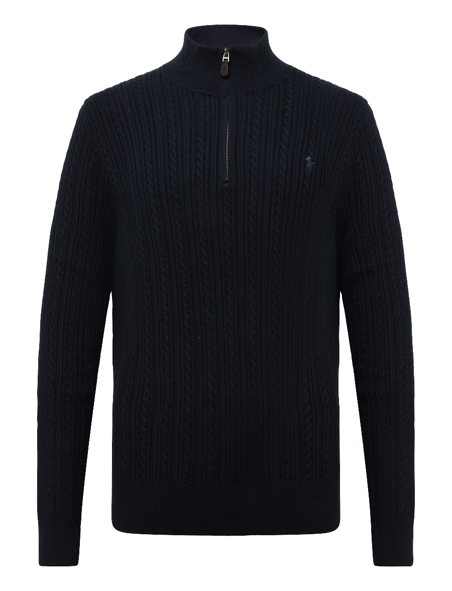 Polo Ralph Lauren - Cable-Knit Cotton Mockneck Sweater - half zip - hunter navy - 2