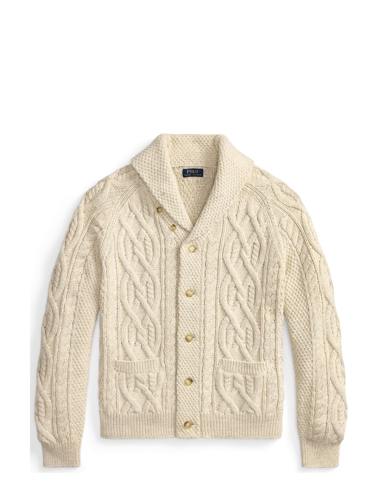 Polo Ralph Lauren Aran-Knit Cotton Shawl Cardigan - Knitwear - OATMEAL COMBO / cream