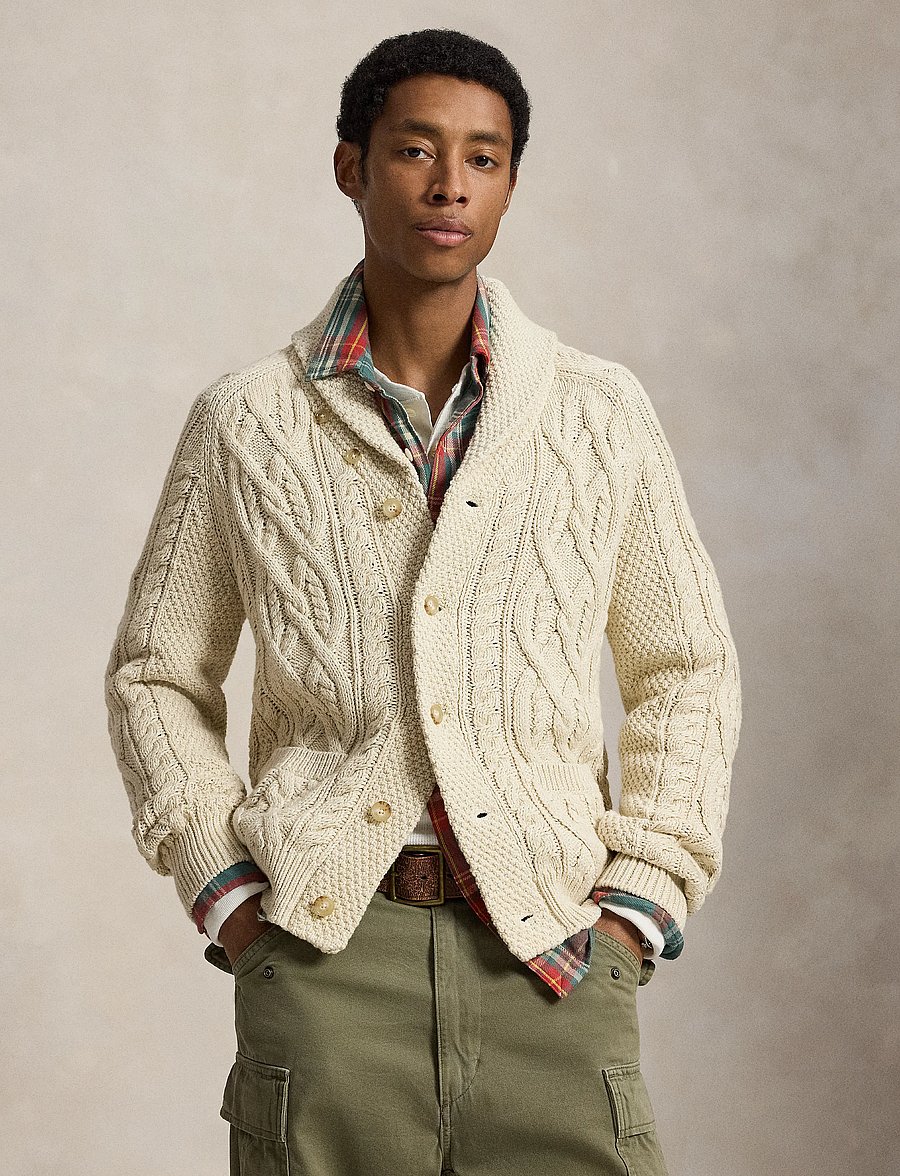 Polo Ralph Lauren - Aran-Knit Cotton Shawl Cardigan - oatmeal combo - 0
