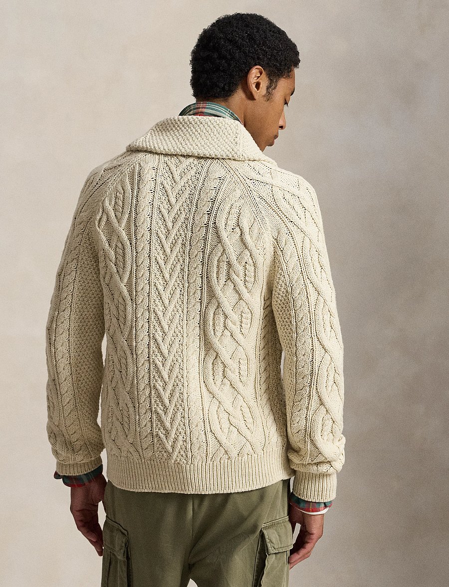 Polo Ralph Lauren - Aran-Knit Cotton Shawl Cardigan - oatmeal combo - 2