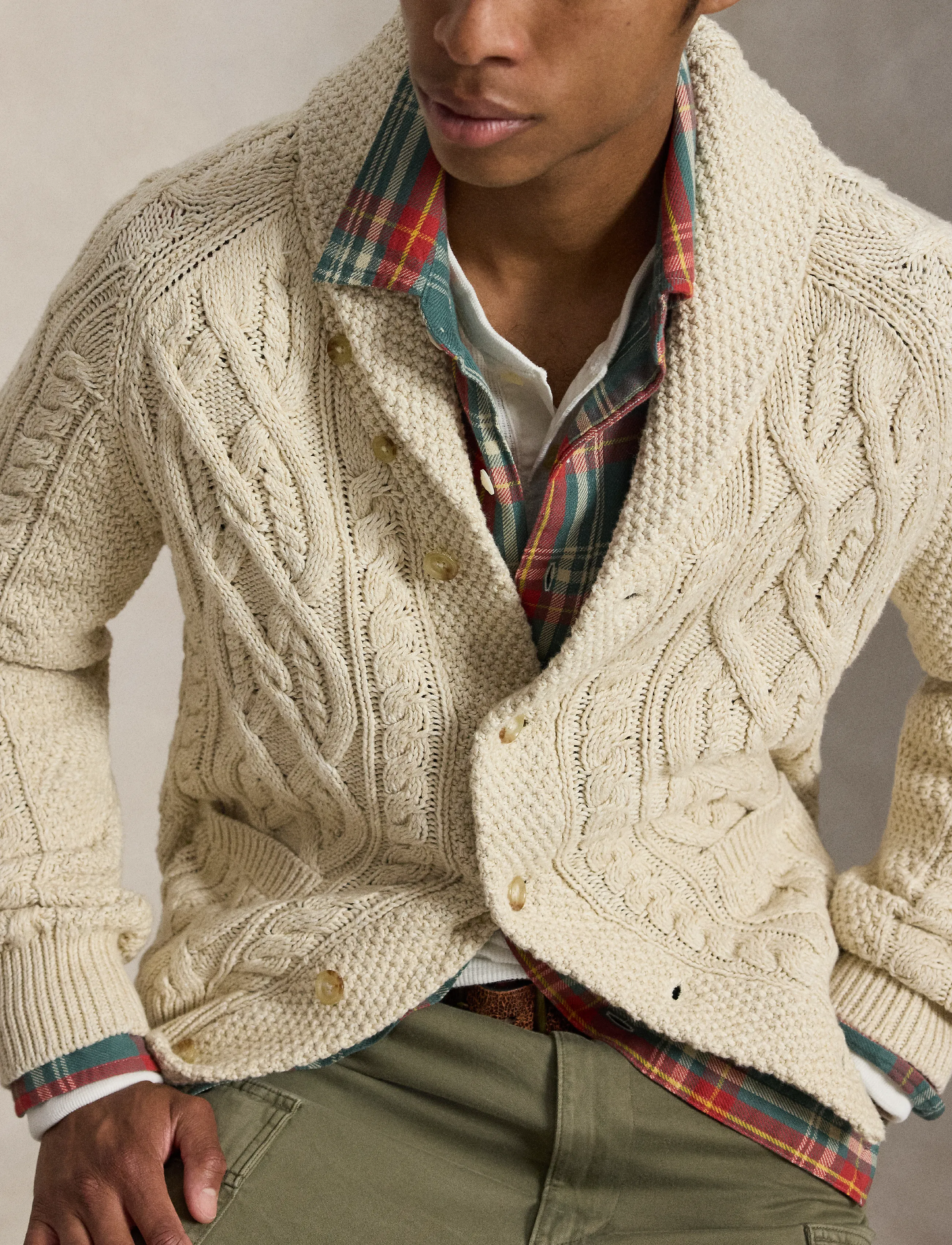 Polo Ralph Lauren - Aran-Knit Cotton Shawl Cardigan - oatmeal combo - 3