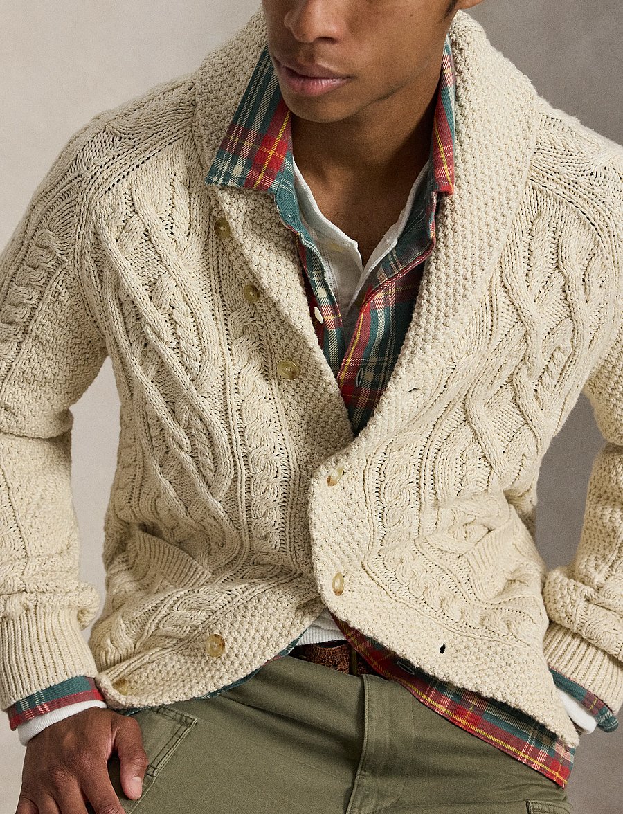 Polo Ralph Lauren - Aran-Knit Cotton Shawl Cardigan - oatmeal combo - 3