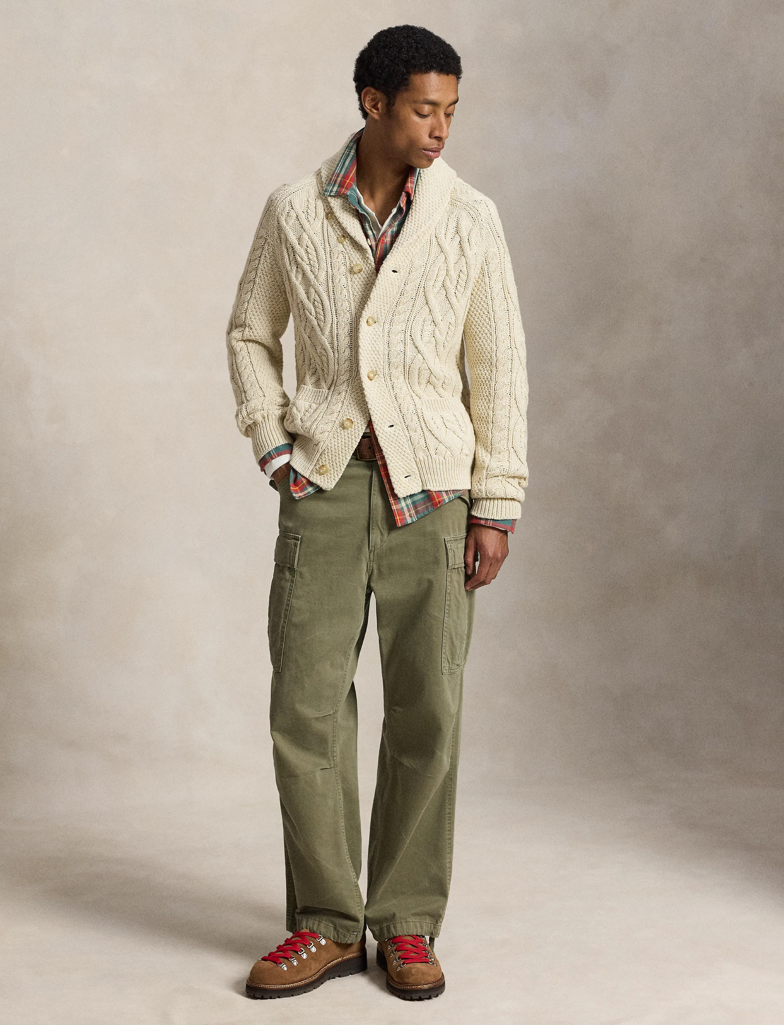 Polo Ralph Lauren - Aran-Knit Cotton Shawl Cardigan - oatmeal combo - 4