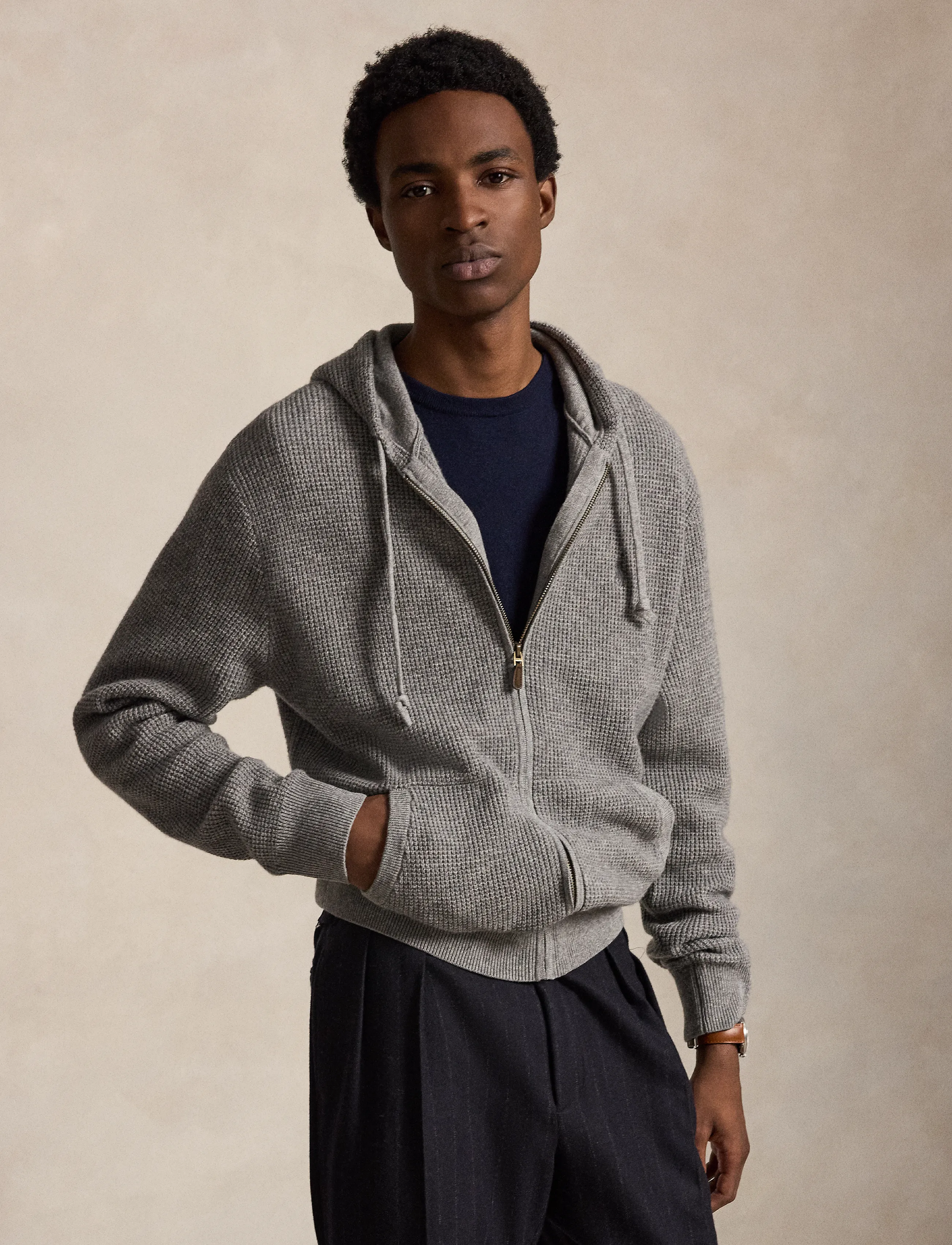 Waffle-Knit Wool-Cotton Hooded Sweater