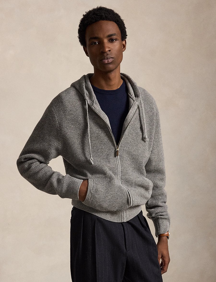 Polo Ralph Lauren - Waffle-Knit Wool-Cotton Hooded Sweater - kapuutsiga dressipluusid - fawn grey heather - 1