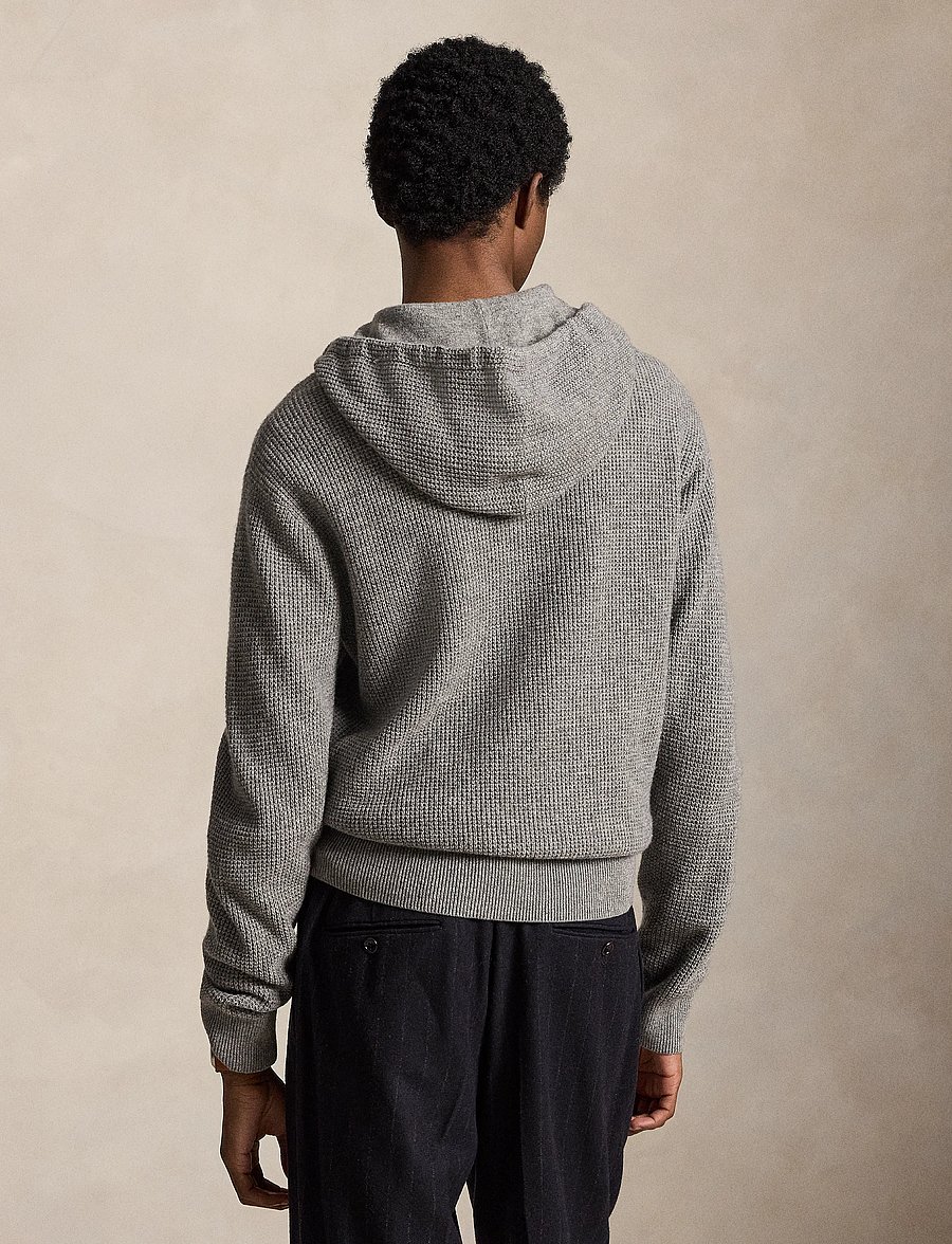 Polo Ralph Lauren - Waffle-Knit Wool-Cotton Hooded Sweater - kapuutsiga dressipluusid - fawn grey heather - 4