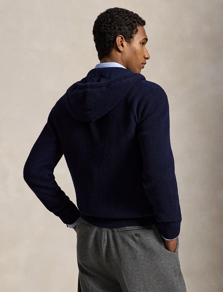 Polo Ralph Lauren - Waffle-Knit Wool-Cotton Hooded Sweater - pullover mit durchgehendem reißverschluss - hunter navy - 4