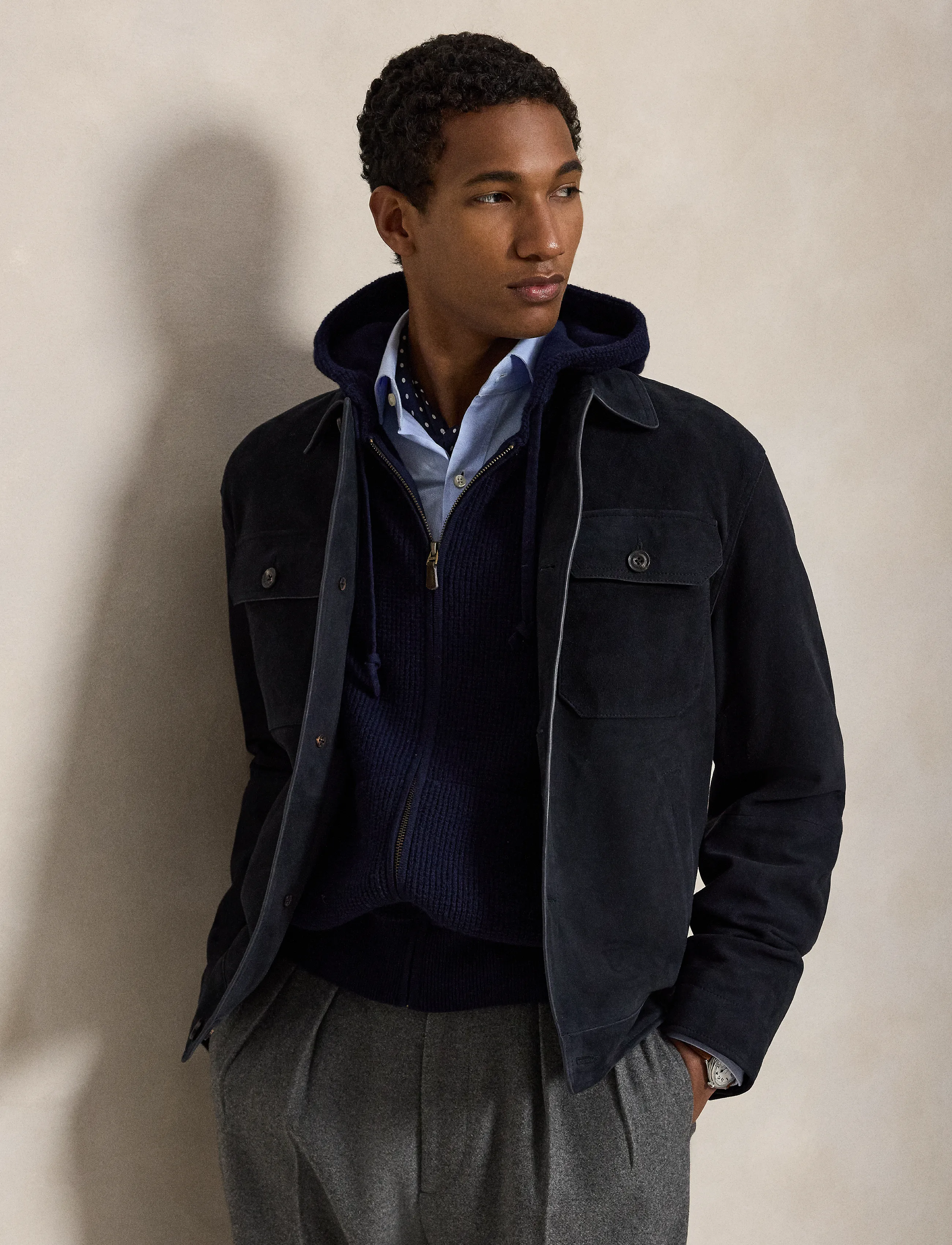 Polo Ralph Lauren - Waffle-Knit Wool-Cotton Hooded Sweater - pullover mit durchgehendem reißverschluss - hunter navy - 5