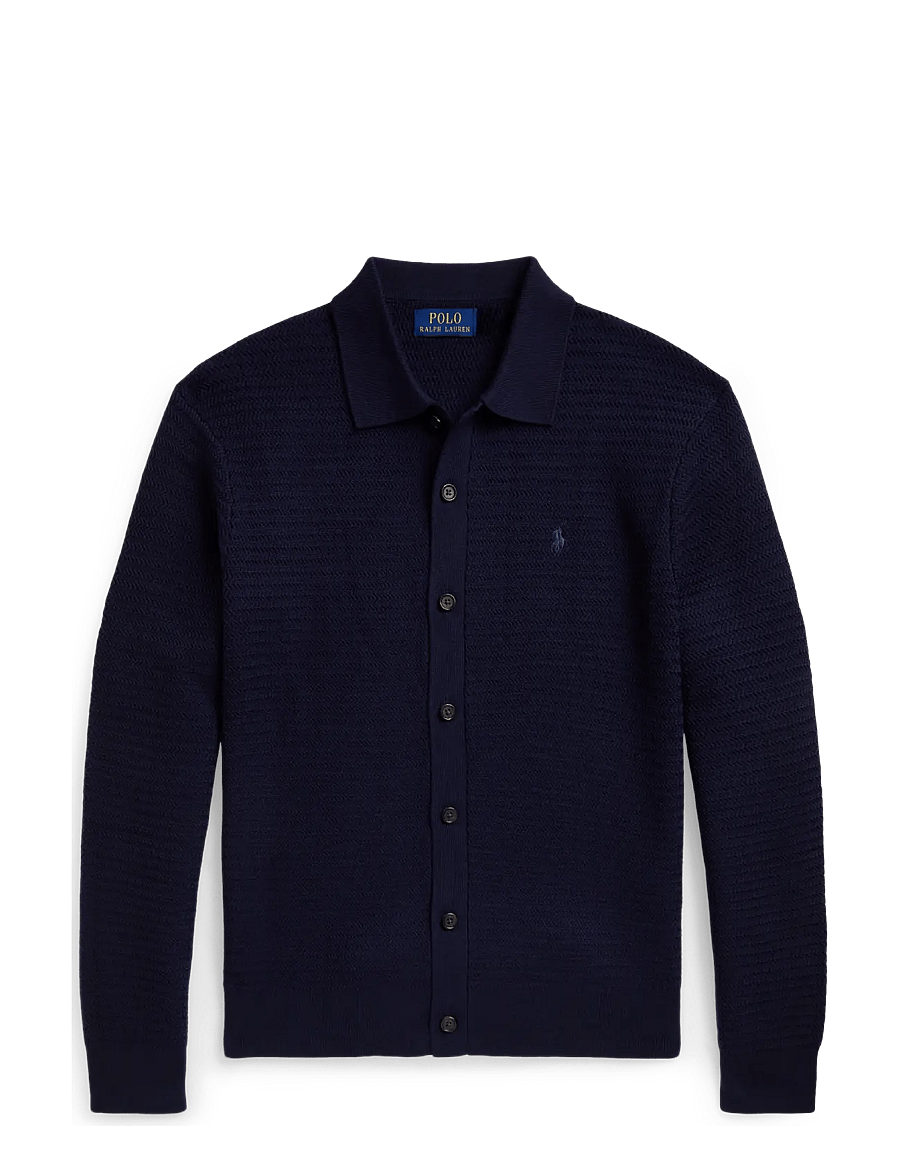 Polo Ralph Lauren - Washable Wool Polo-Collar Cardigan - koftor - hunter navy - 0