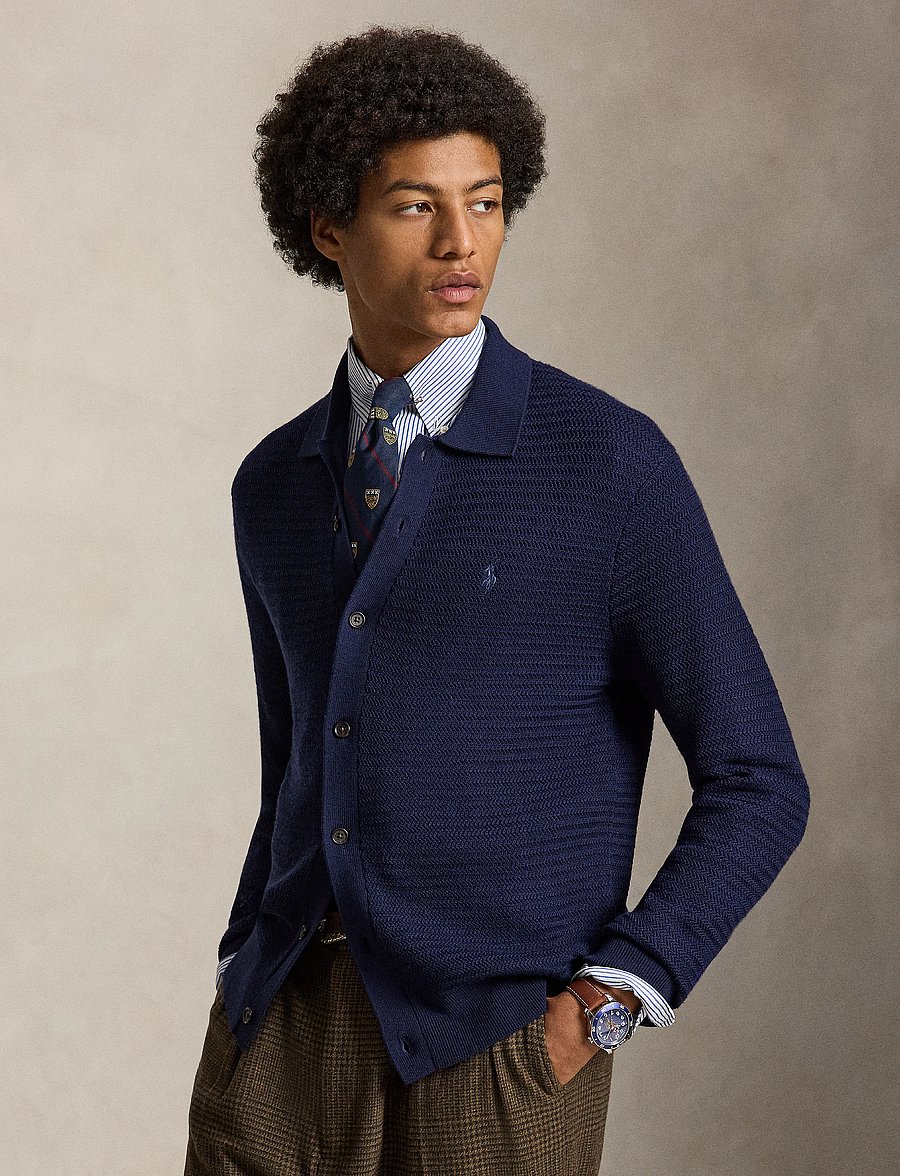 Polo Ralph Lauren - Washable Wool Polo-Collar Cardigan - neuletakit - hunter navy - 1