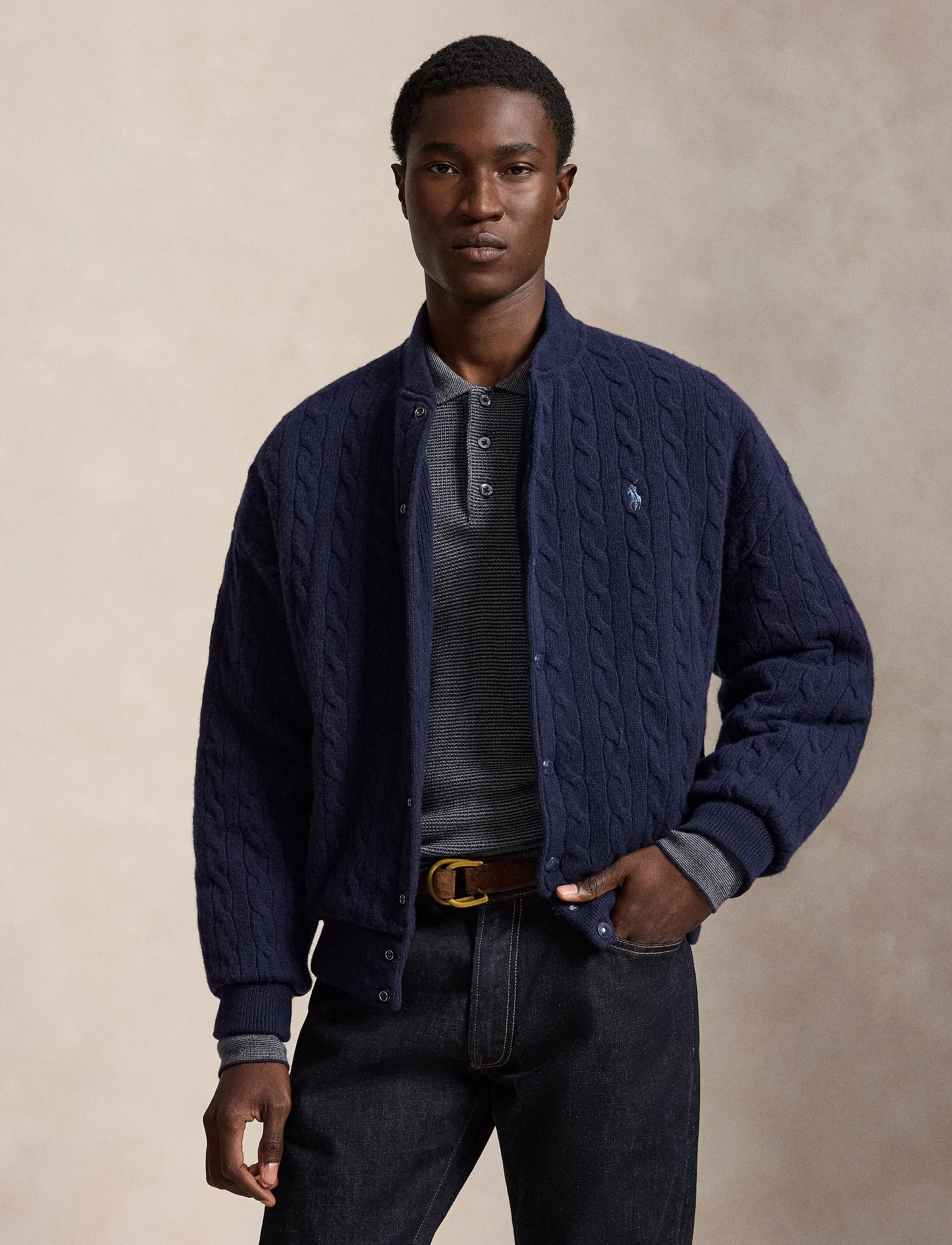 Polo Ralph Lauren - Kabelstickad baseballjacka Relaxed Fit - hunter navy - 1