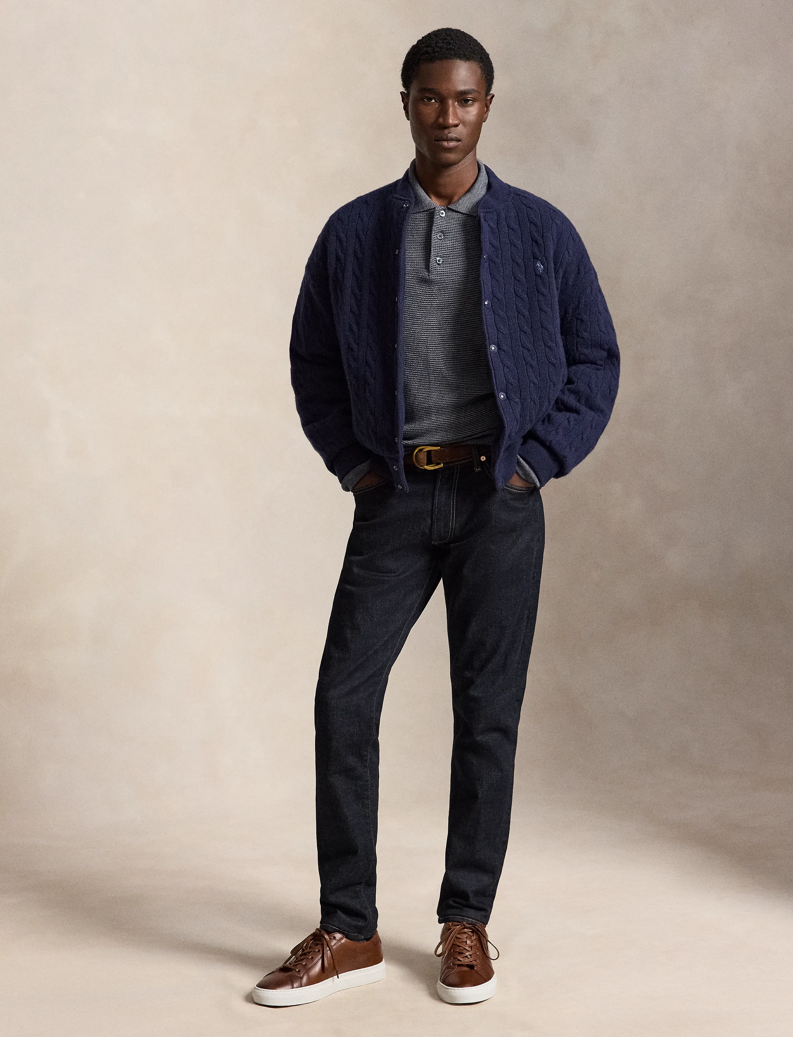 Polo Ralph Lauren - Kabelstickad baseballjacka Relaxed Fit - hunter navy - 4