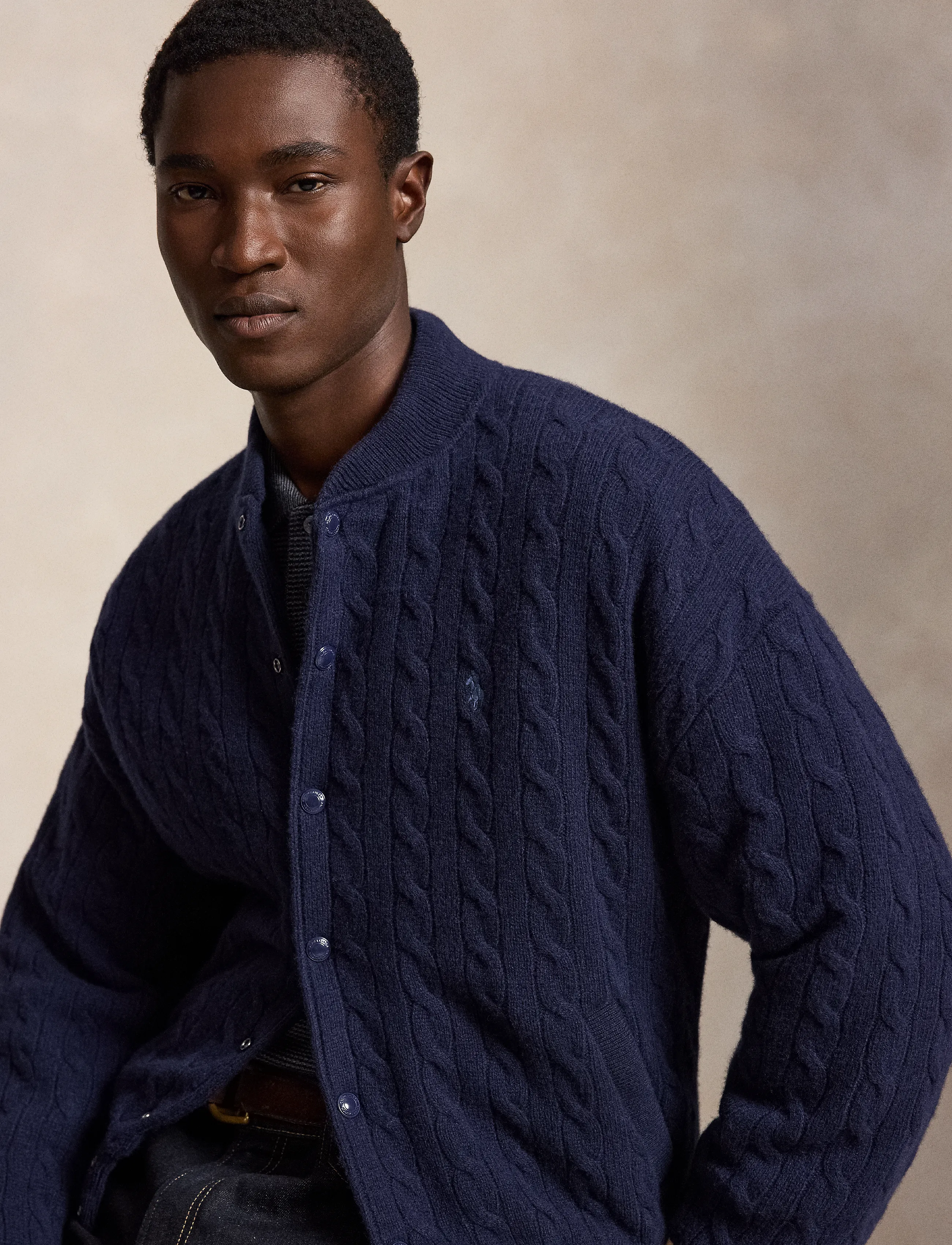 Polo Ralph Lauren - Kabelstickad baseballjacka Relaxed Fit - hunter navy - 5