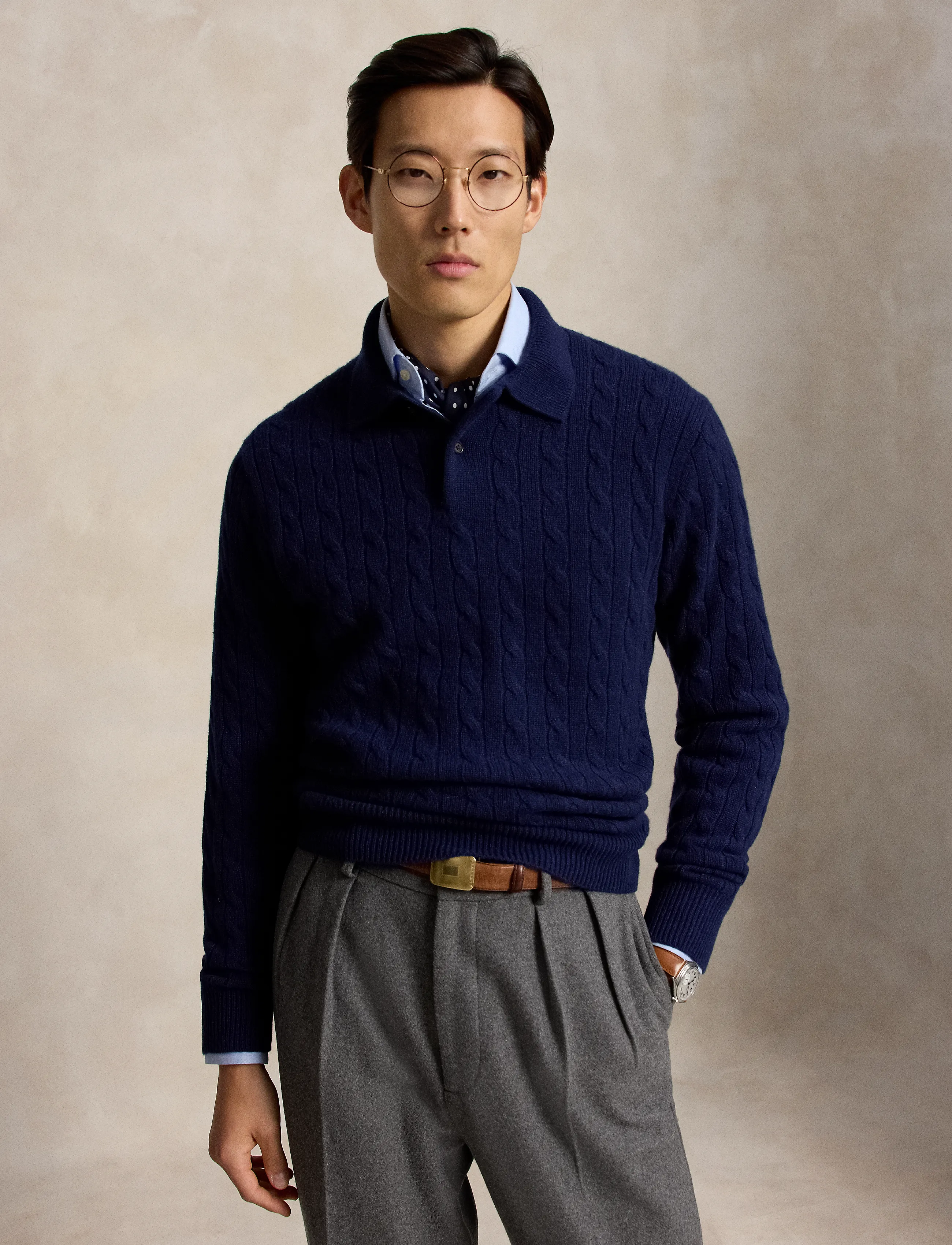 Polo Ralph Lauren Cable-Knit Cashmere Polo-Collar Sweater - New arrivals - BRIGHT NAVY / navy