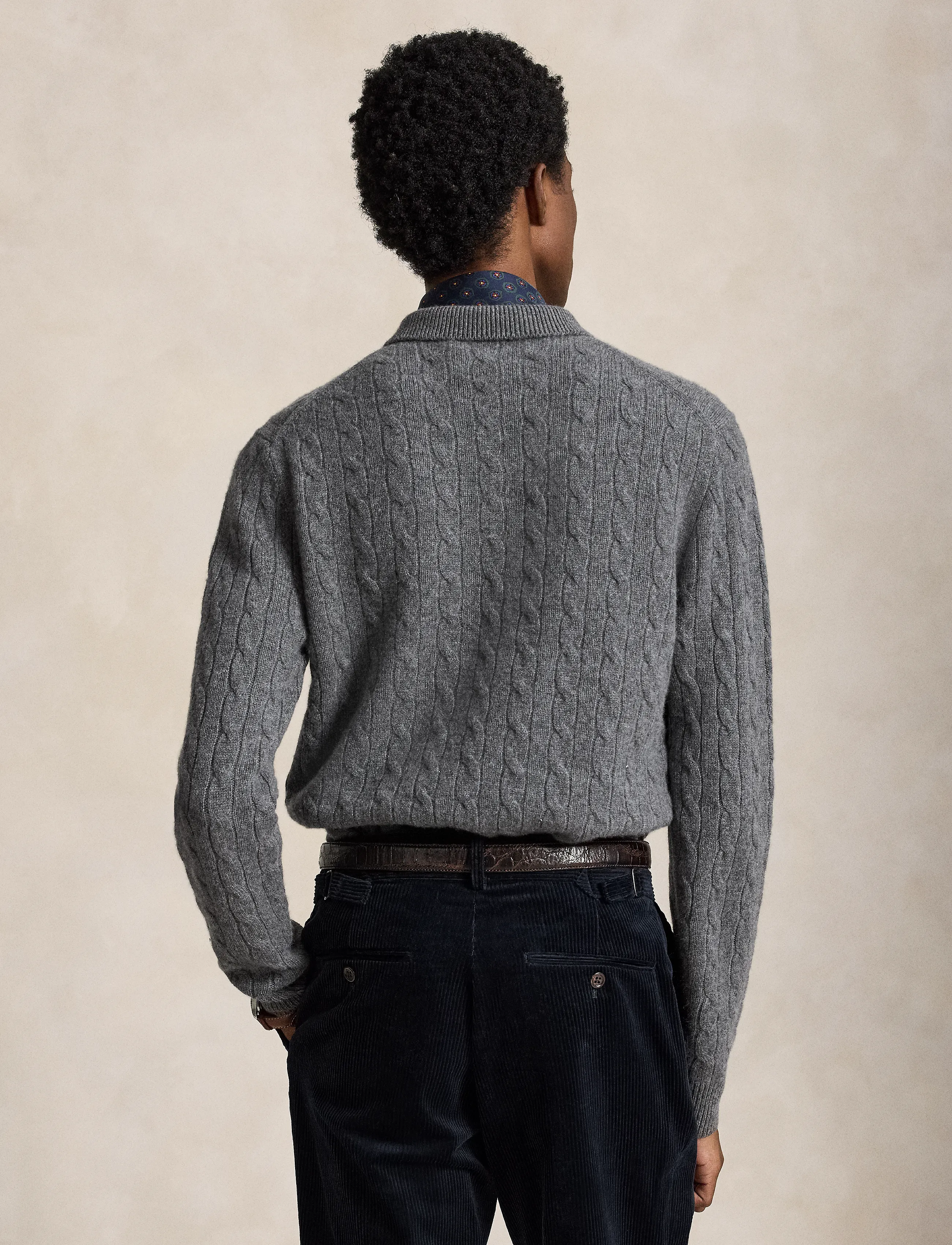 Polo Ralph Lauren - Cable-Knit Cashmere Polo-Collar Sweater - trikotažiniai polo marškinėliai ilgomis rankovėmis - static grey heath - 4