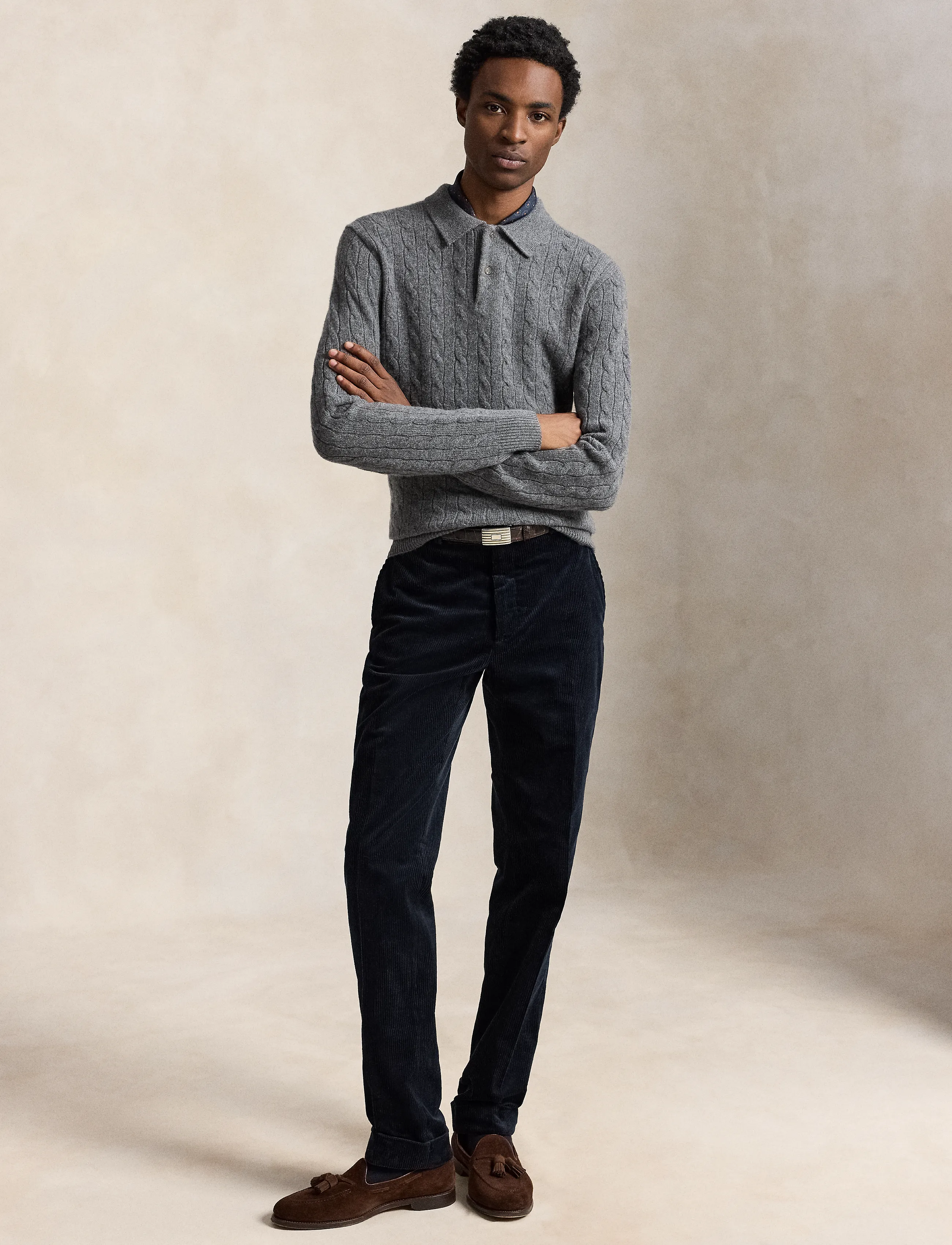 Polo Ralph Lauren - Cable-Knit Cashmere Polo-Collar Sweater - trikotažiniai polo marškinėliai ilgomis rankovėmis - static grey heath - 5