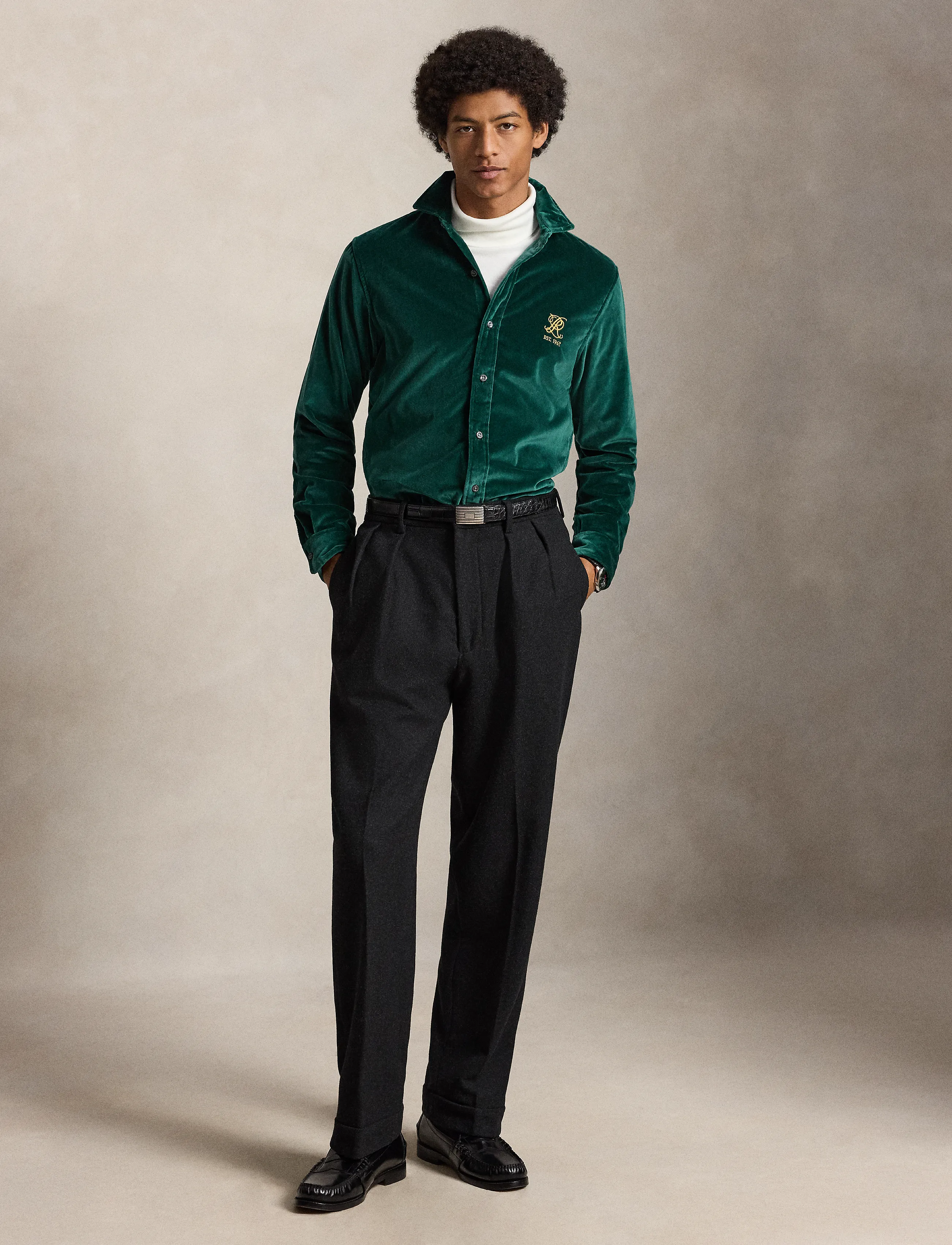 Polo Ralph Lauren - Classic Fit Embroidered Velvet Shirt - basic-hemden - 4487b moss agate - 0