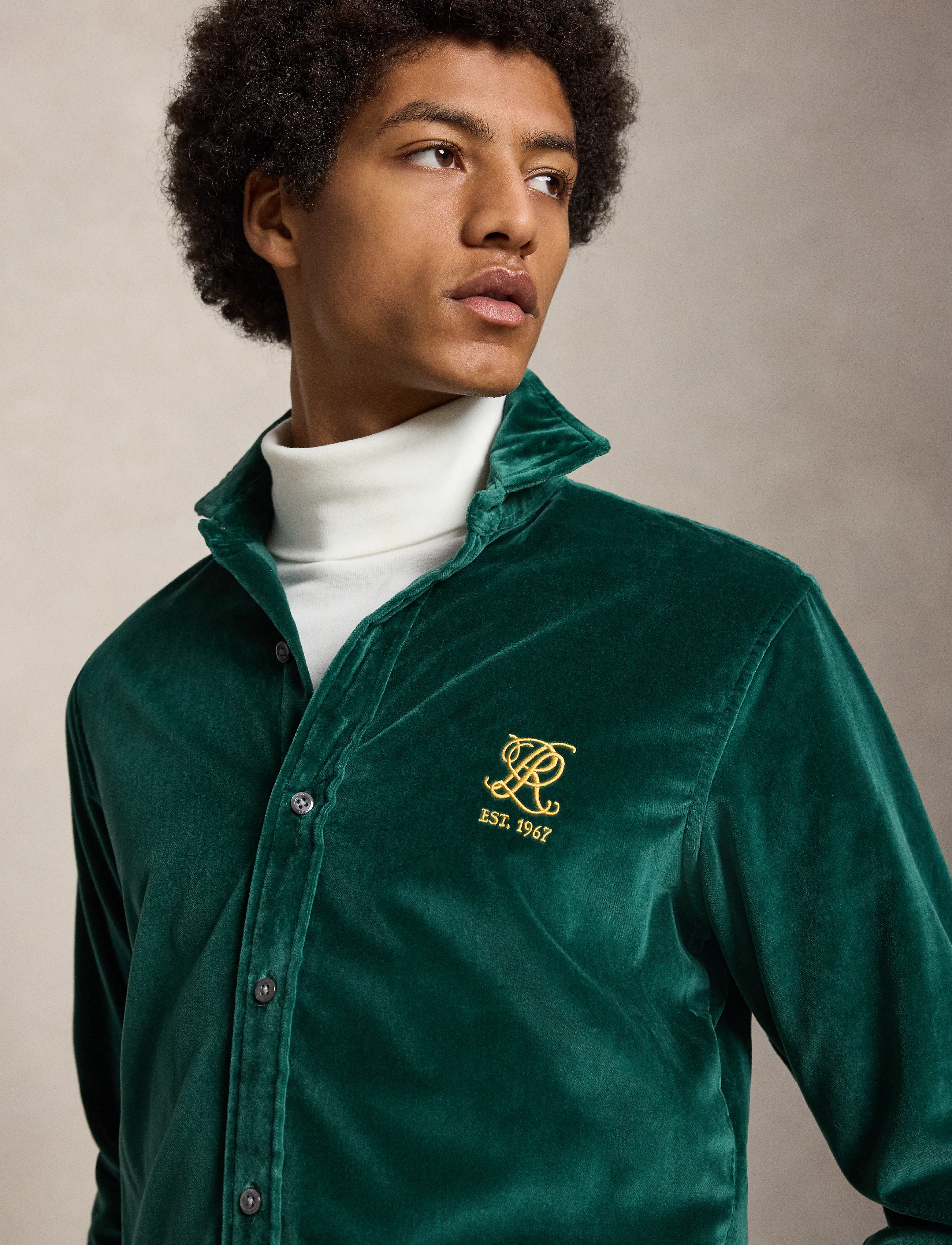 Polo Ralph Lauren - Classic Fit Embroidered Velvet Shirt - basic-hemden - 4487b moss agate - 3