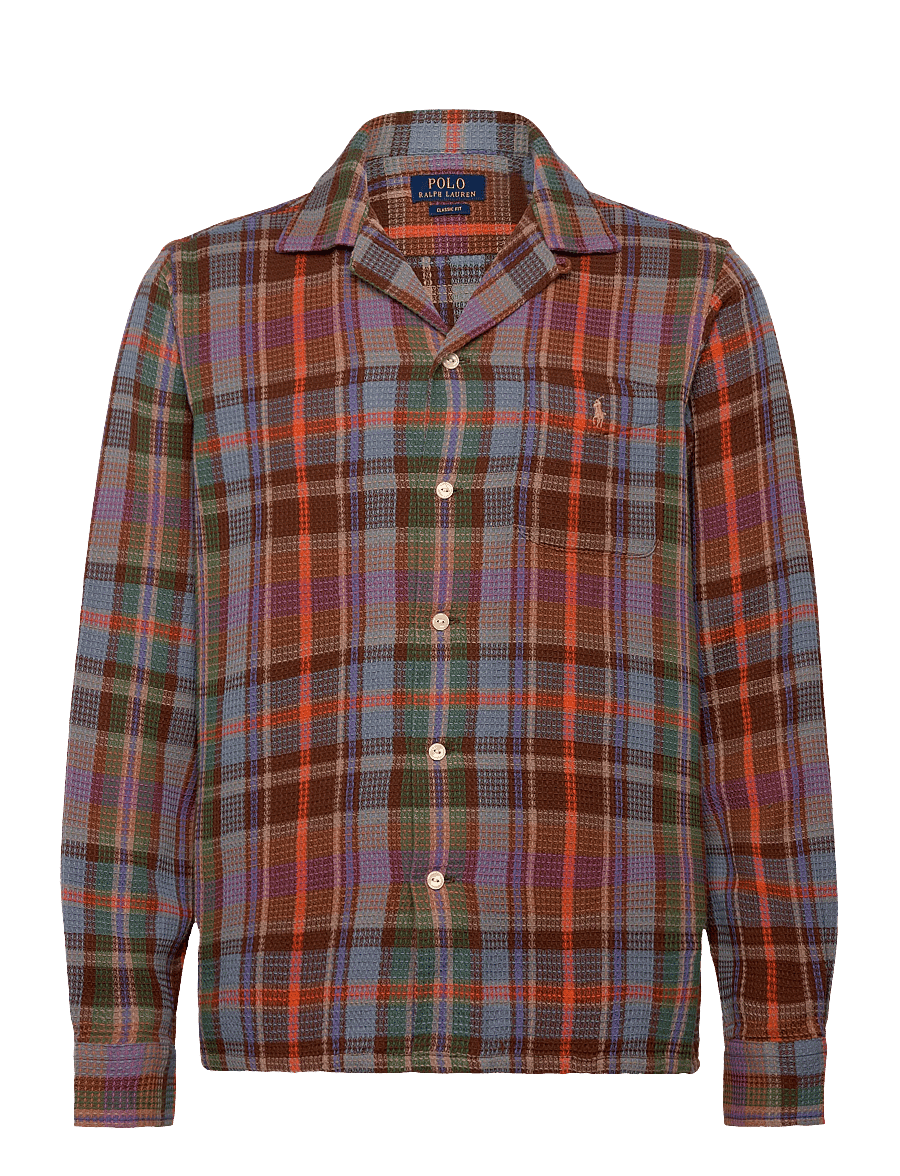 Polo Ralph Lauren - COTTON WAFFLE-WVN-SHIRT - checkered shirts - 7448a brown blue - 0