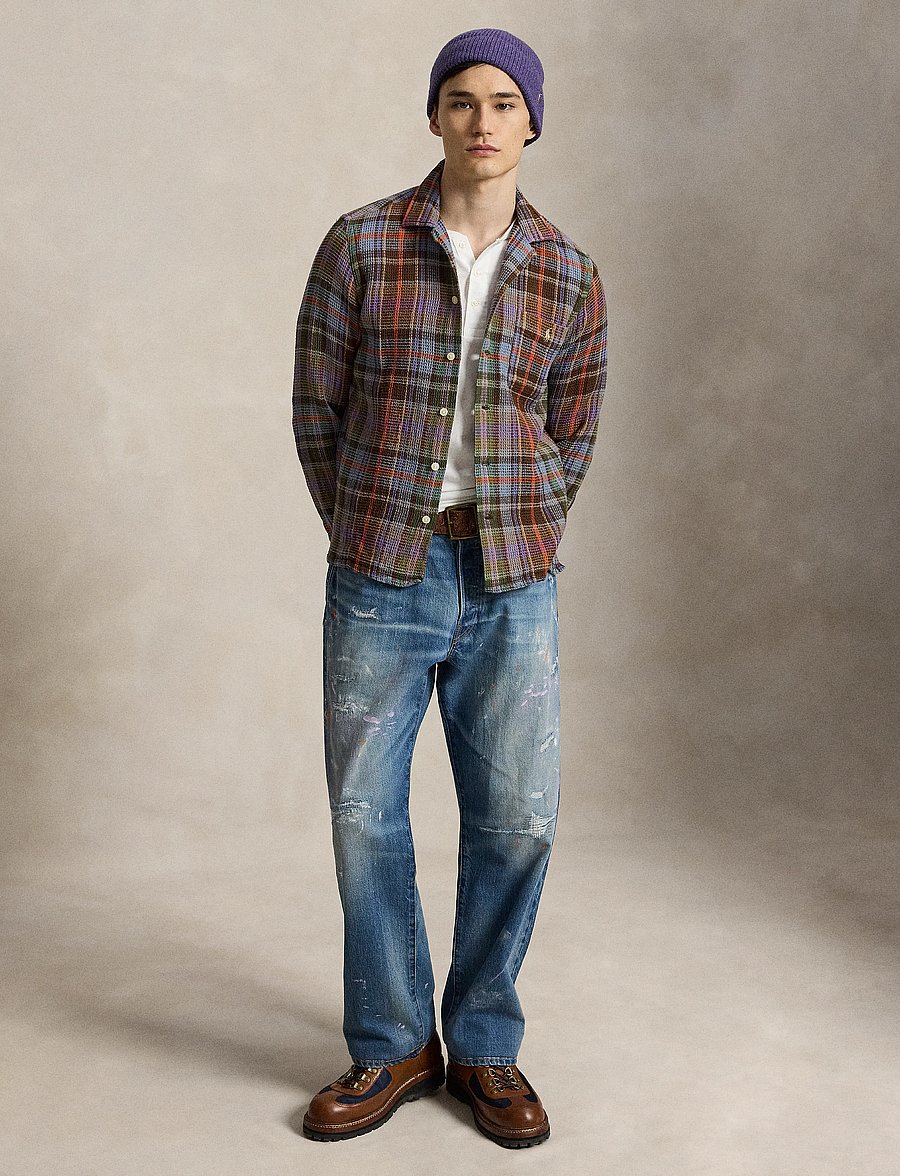 Polo Ralph Lauren - Classic Fit Plaid Waffle Camp Shirt - casual hemden - 7448a brown blue - 1