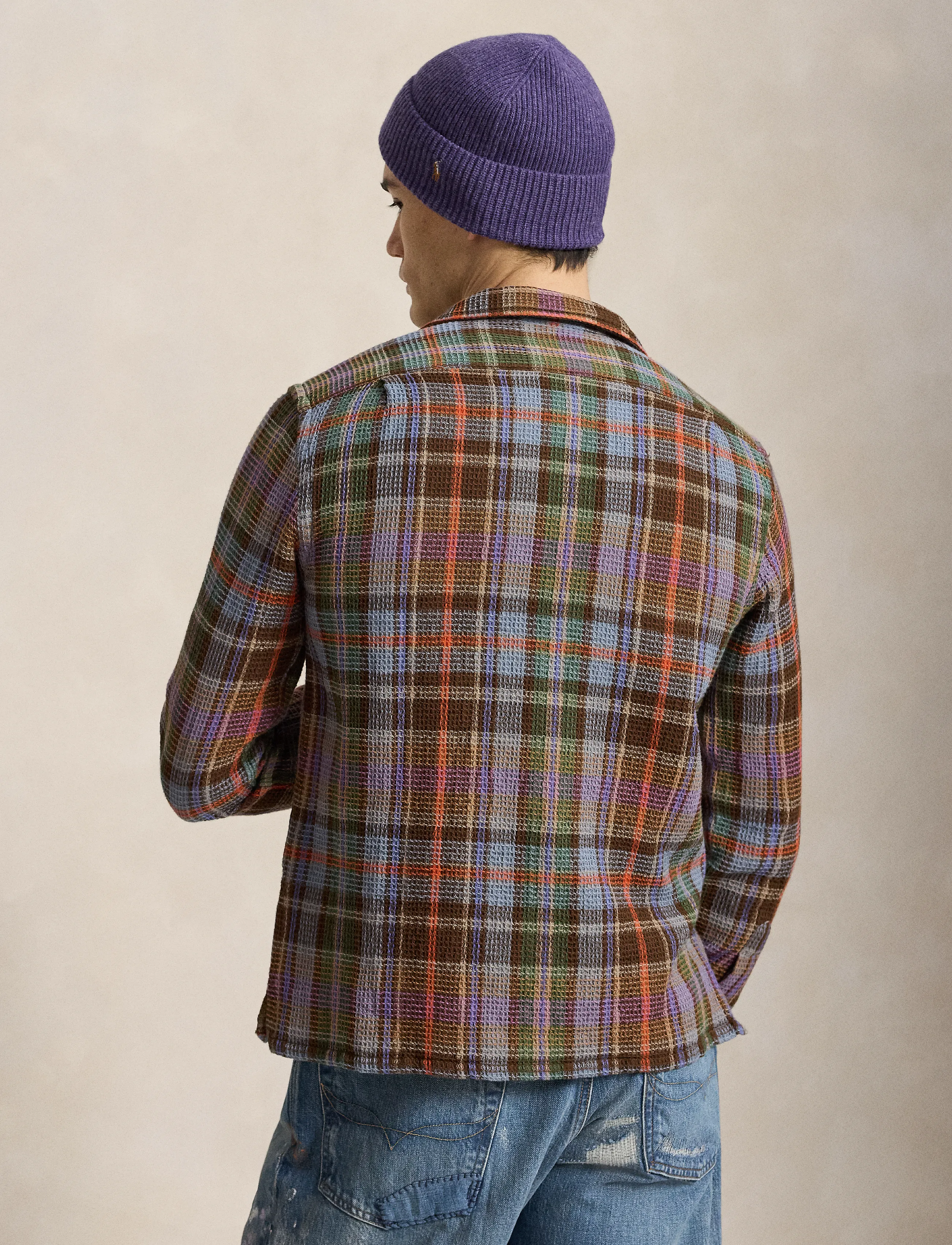 Polo Ralph Lauren - Classic Fit Plaid Waffle Camp Shirt - casual hemden - 7448a brown blue - 4
