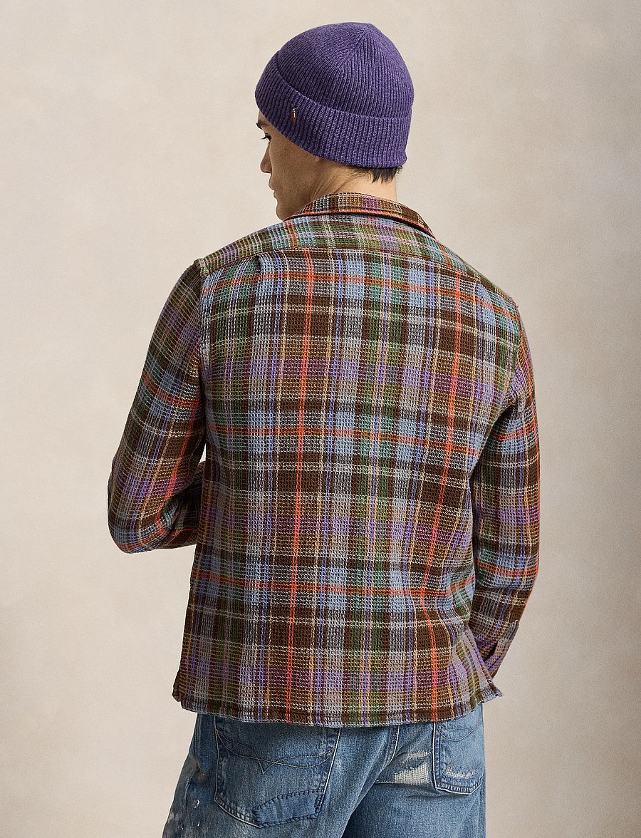 Polo Ralph Lauren - Classic Fit Plaid Waffle Camp Shirt - casual hemden - 7448a brown blue - 4