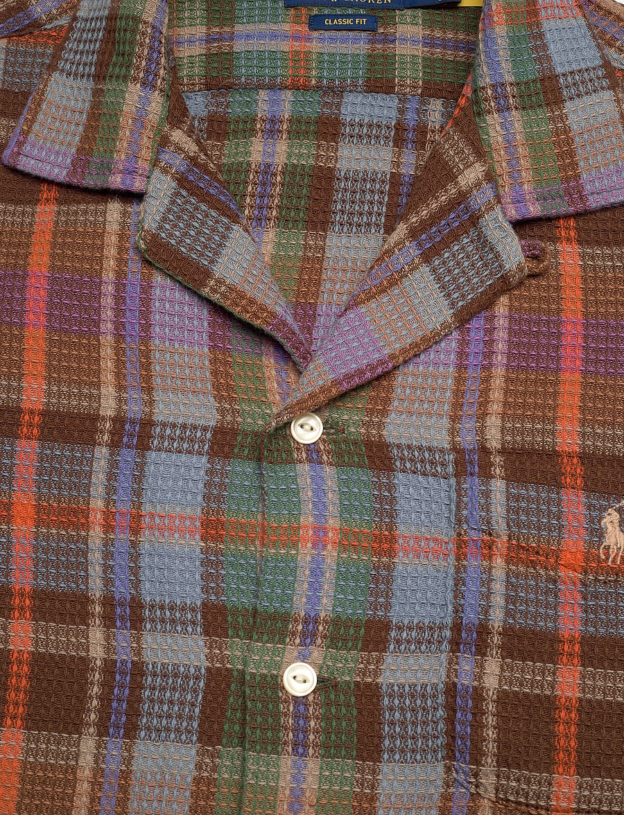 Polo Ralph Lauren - COTTON WAFFLE-WVN-SHIRT - checkered shirts - 7448a brown blue - 2
