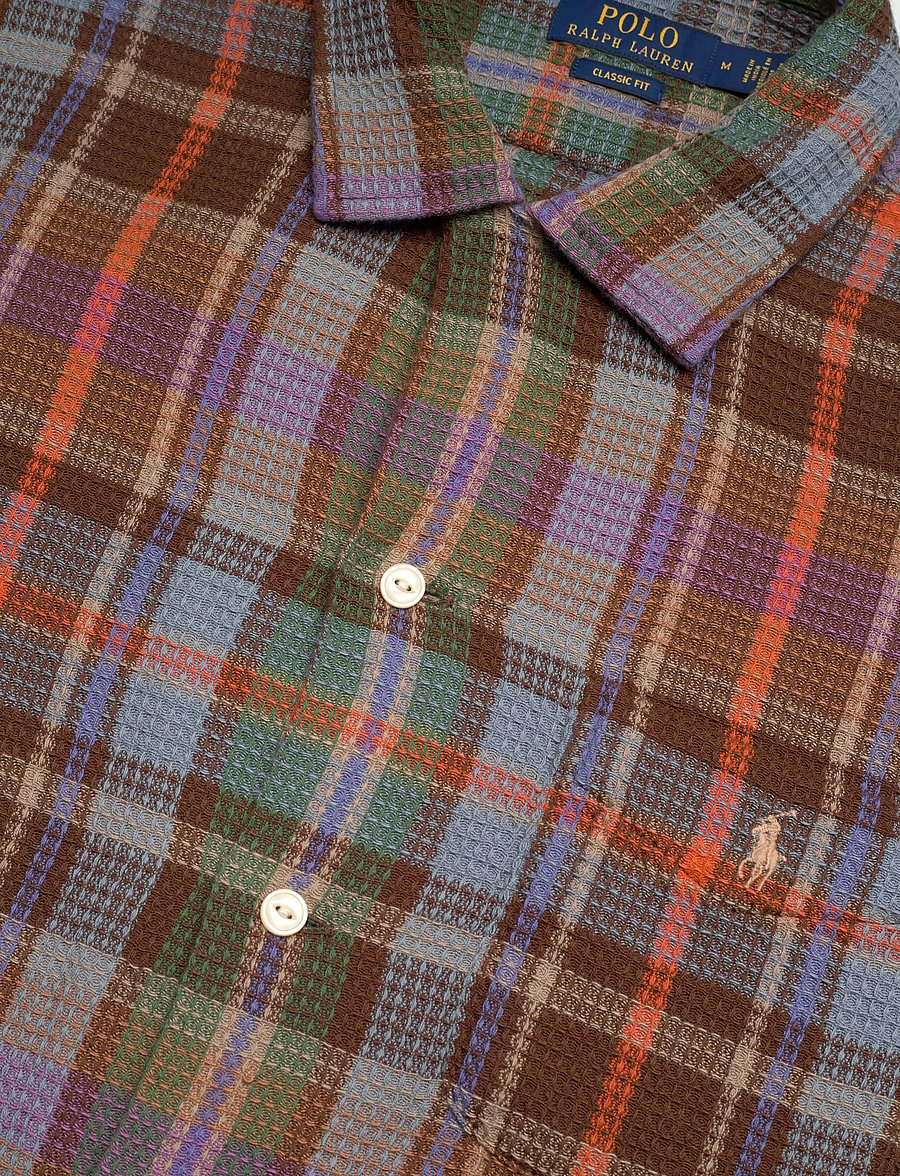 Polo Ralph Lauren - COTTON WAFFLE-WVN-SHIRT - checkered shirts - 7448a brown blue - 3