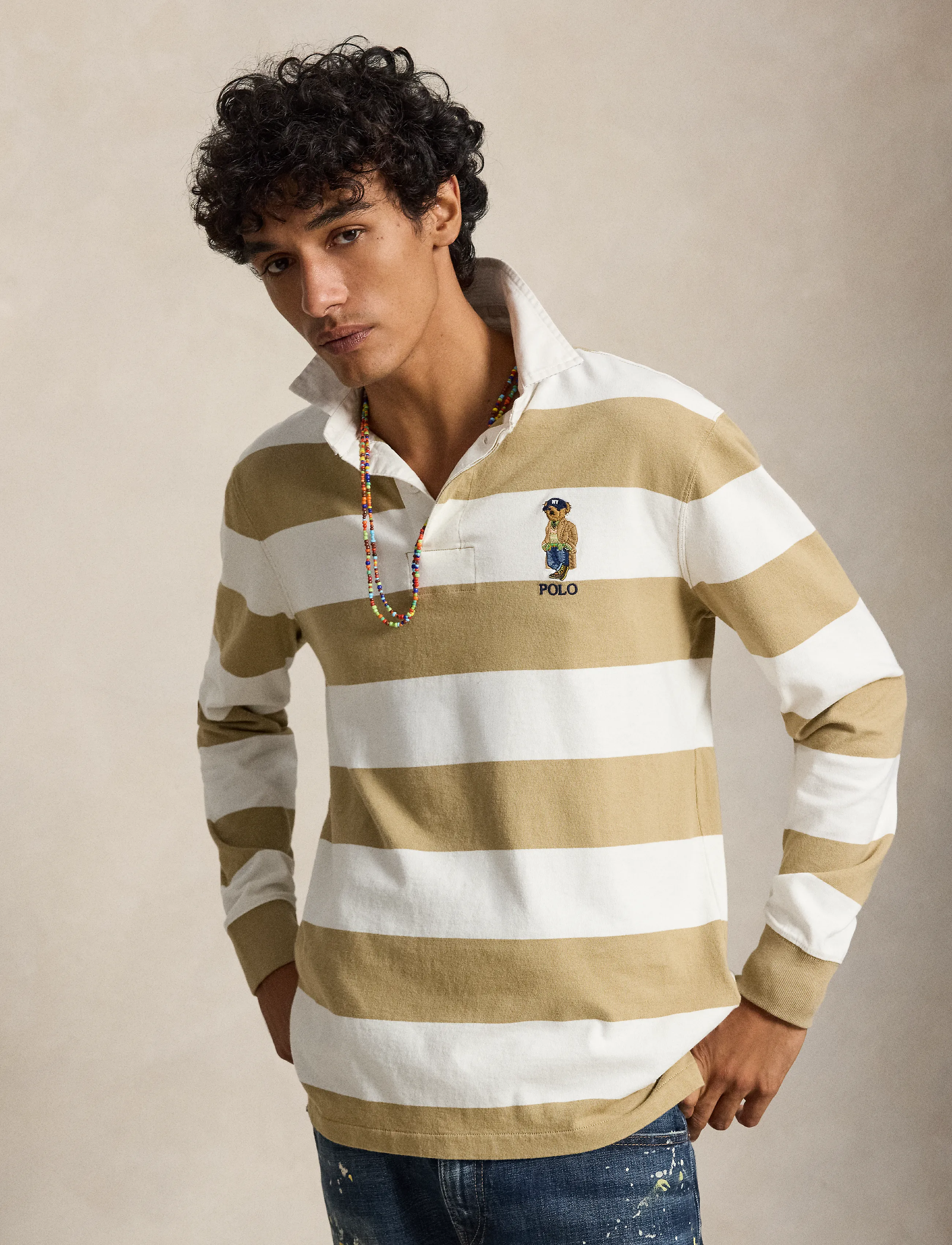 Polo Ralph Lauren Classic Fit Polo Bear Rugby Shirt - Valentines - RL KHKI/TRPHY CRM / brown