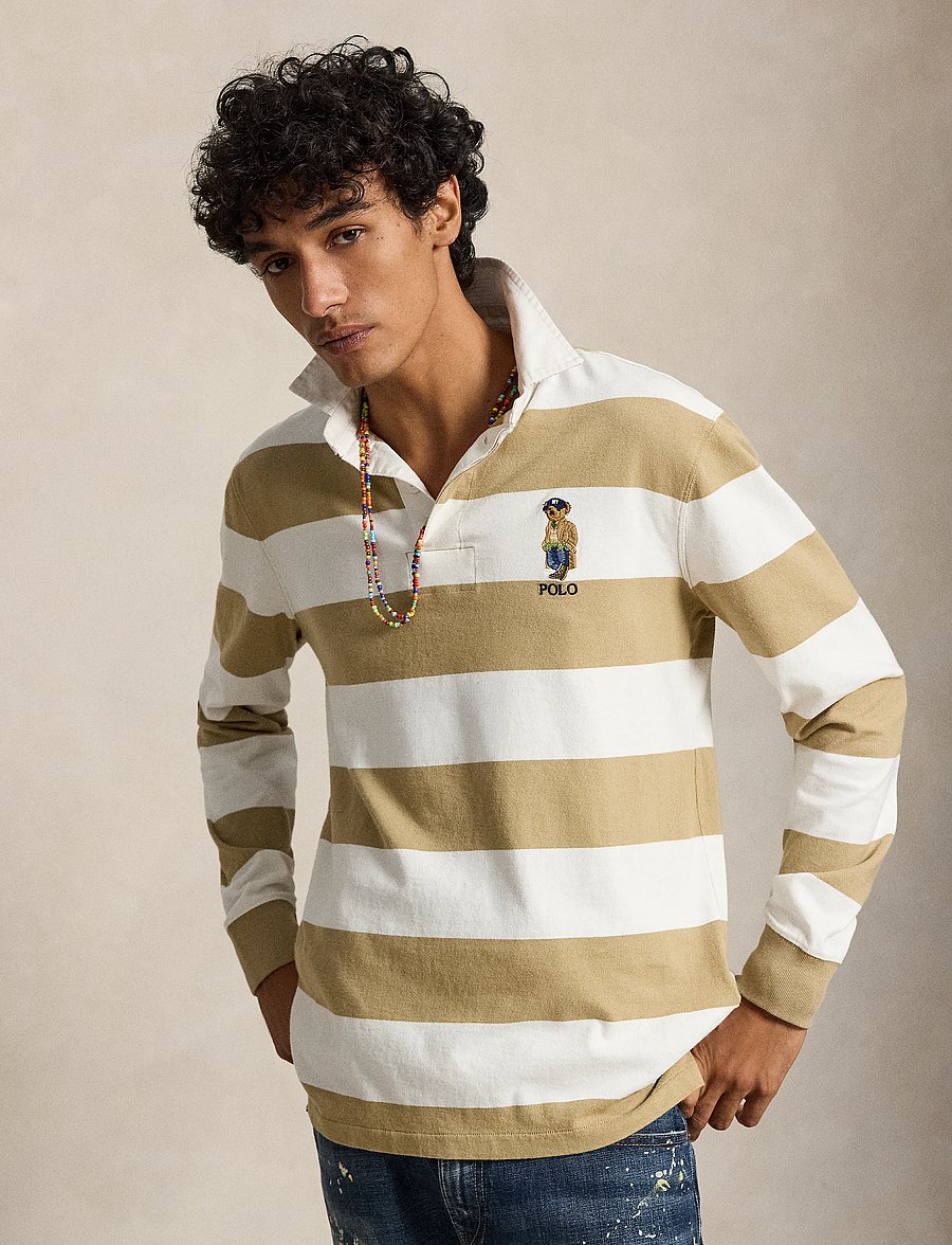 Polo Ralph Lauren - Classic Fit Polo Bear Rugby Shirt - långärmade stickade pikétröjor - rl khki/trphy crm - 0