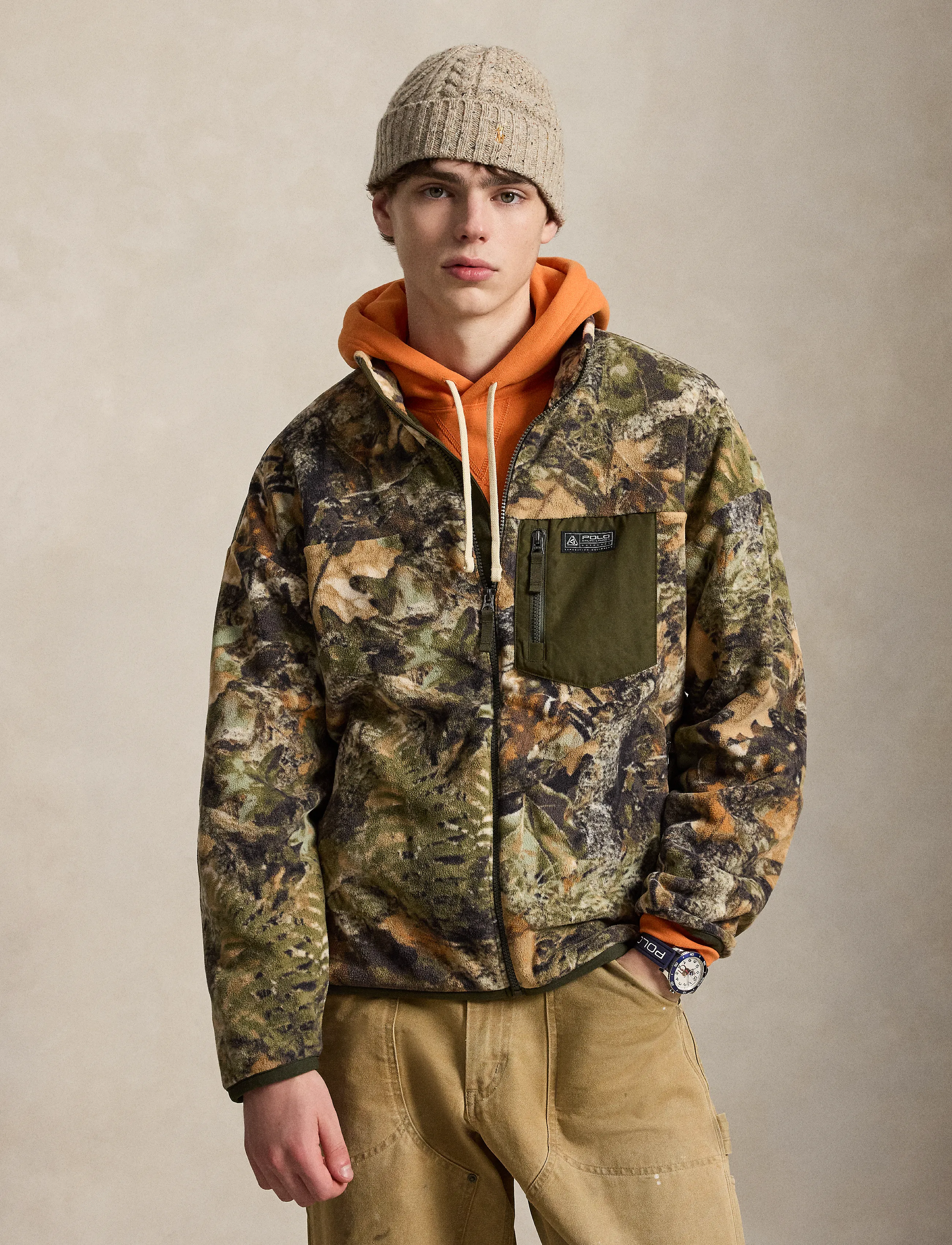 Polo Ralph Lauren Relaxed Fit Forest-Print Fleece Jacket - Hybrid-Jacken - FOREST CAMO / khaki/green