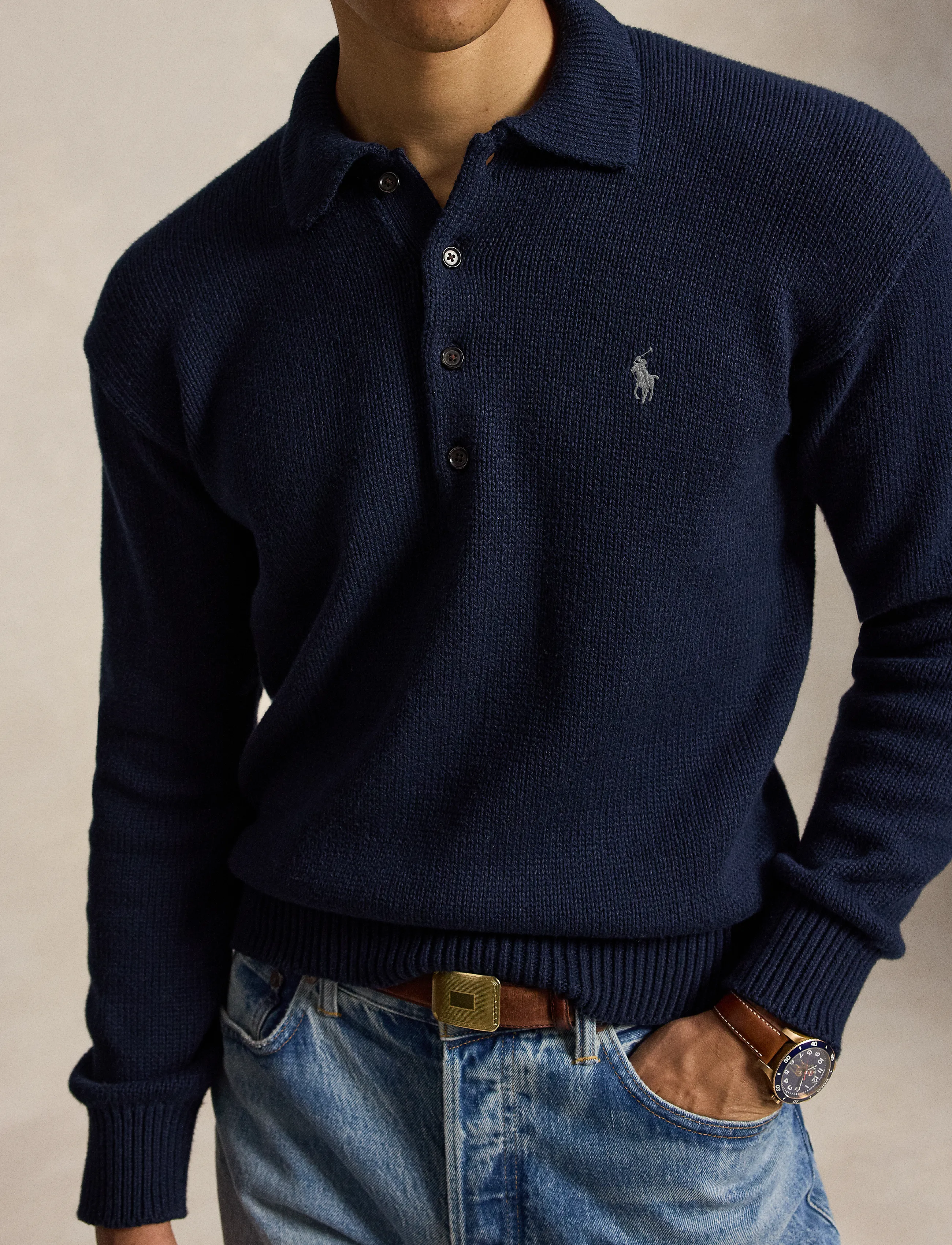 Polo Ralph Lauren Relaxed Fit Cable Cotton Polo Sweater långärmade t-shirts herr – bild 4